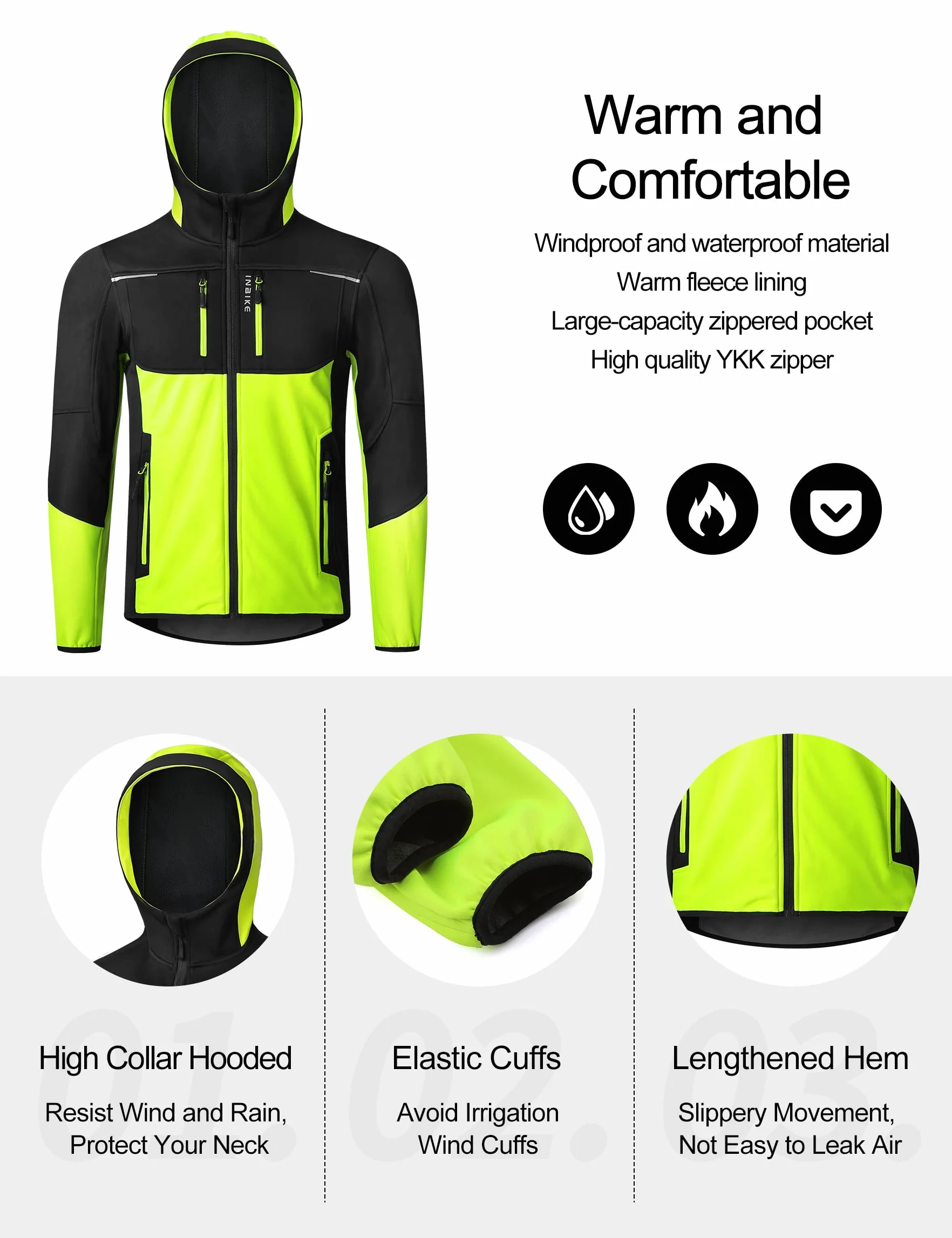 INBIKE Męska kurtka rowerowa, wodoszczelna, softshell, przejściowa, zimowa, funkcyjna, przeciwdeszczowa, turystyczna, oddychająca, ciepła