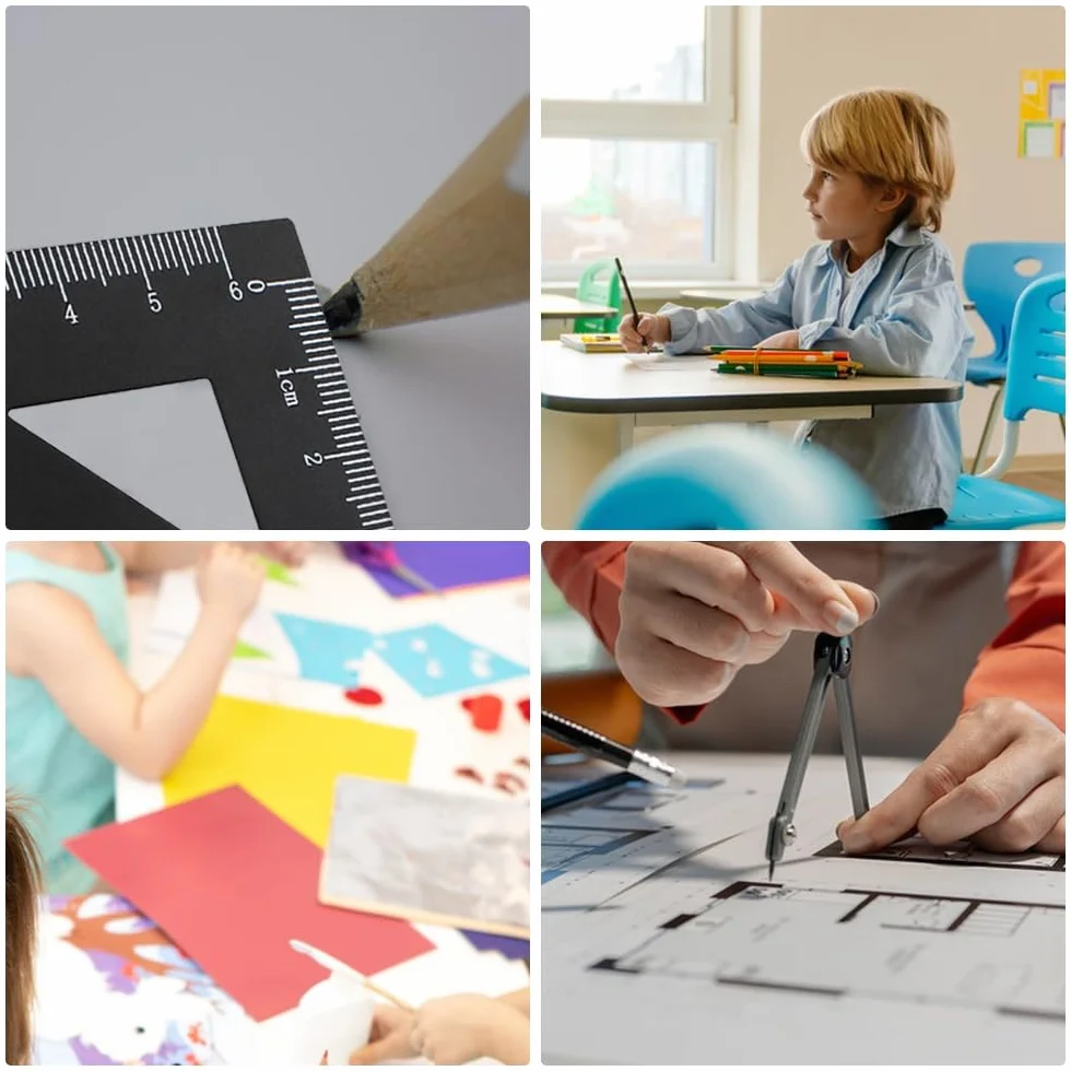 Czarna linijka pomiarowa, narzędzie do geometrii matematycznej, zestaw linijki ze stopu aluminium zawiera linijkę, trójkąt, kątomierz do rysowania i pomiaru dla studentów, nauczycieli,