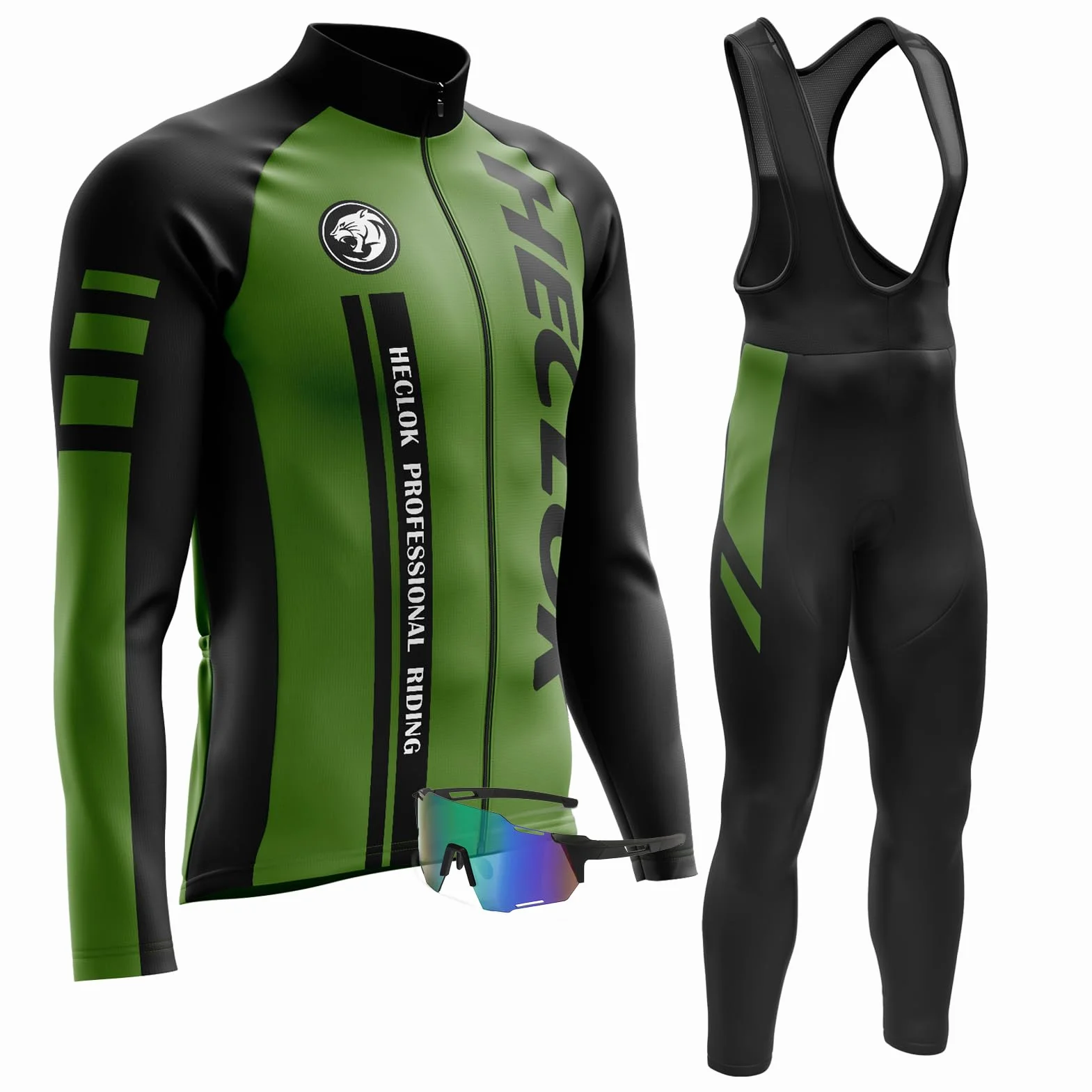 Koszulka rowerowa męska z długim rękawem, koszulka rowerowa, męska na jesień, oddychająca koszulka, Cycling Jersey, spodnie na szelkach z wyściełanymi 9D + wiatroszczelne okulary rowerowe