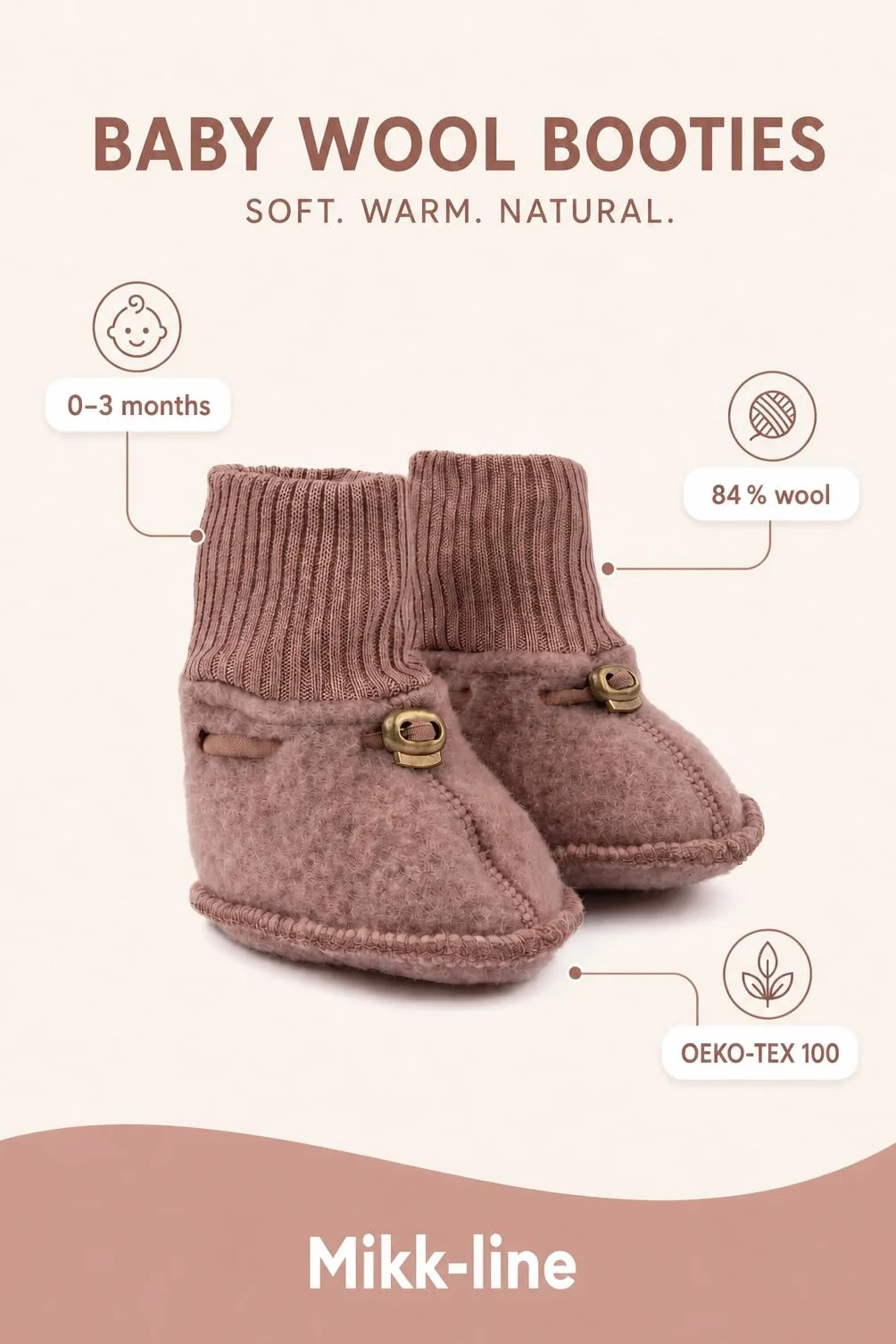 Mikk-line Woll kapcie dziecięce, certyfikat Öko-Tex 100, buty do raczkowania dla dziewczynek i chłopców, wełniane skarpety dziecięce 95% wełna - 100% bez mulesingu | buty do nauki chodzenia dla