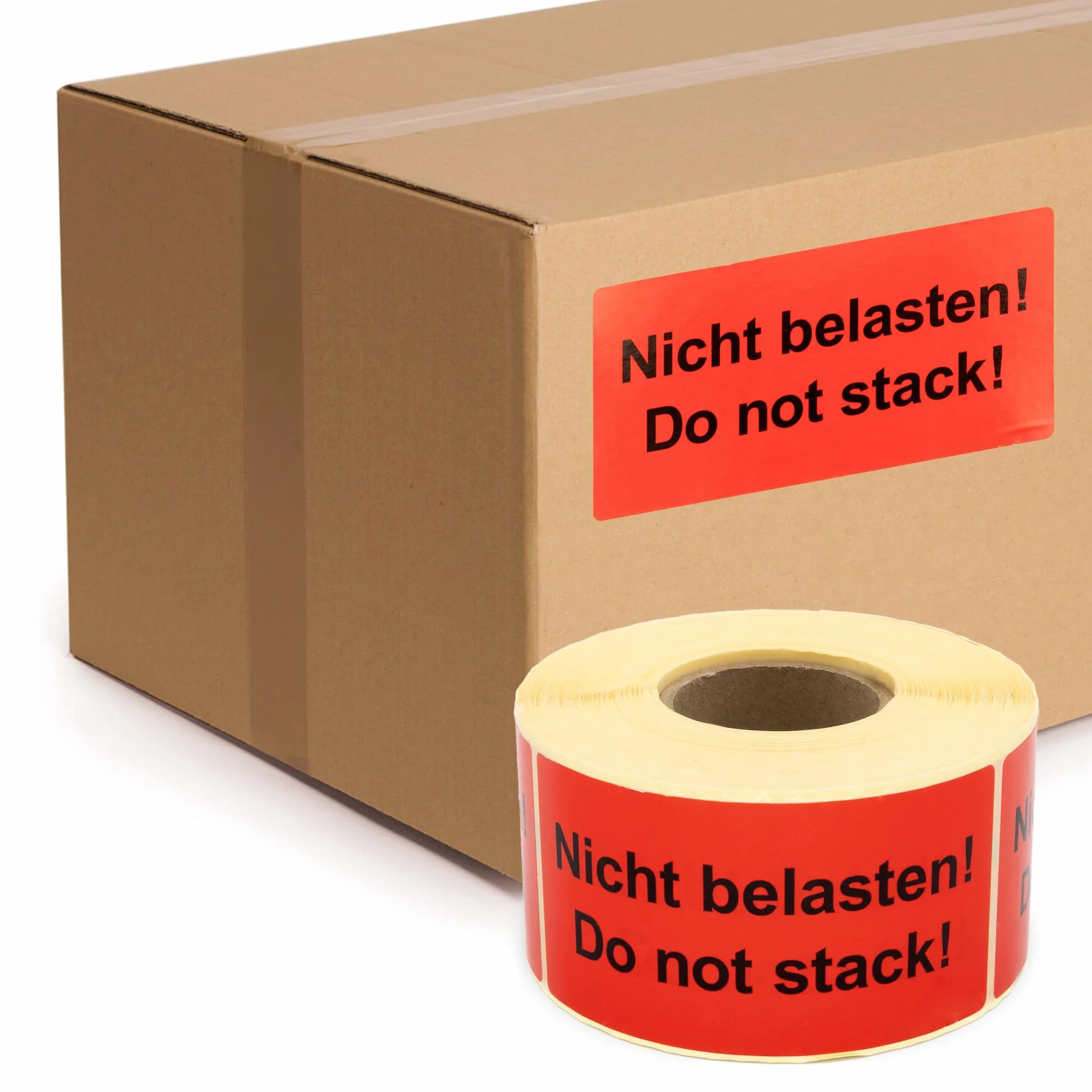 Etykiety ostrzegawcze na rolce 100 x 50 mm – 500 – nie obciążaj! Do not stack! – naklejki wysyłkowe – papier samoprzylepny – jaskrawoczerwony mocno przywierający – Wskazówka dotycząca wysyłki