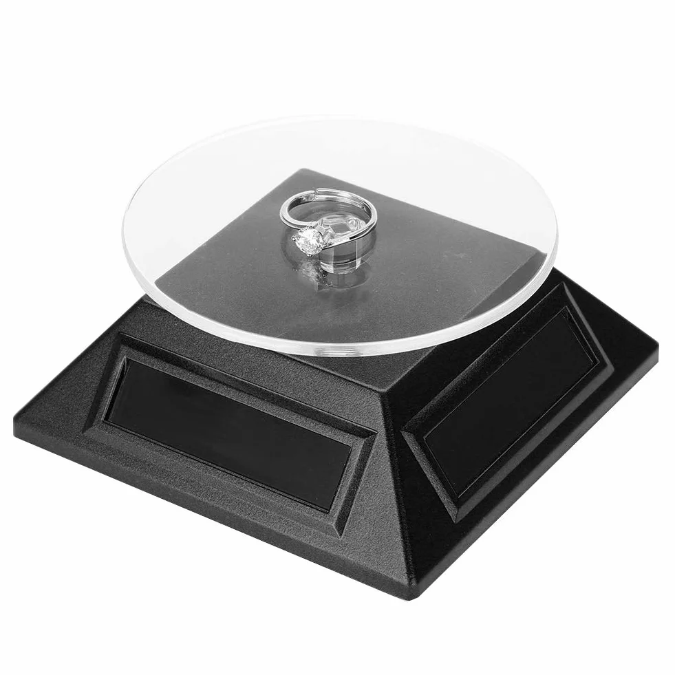 Solar Gramofon Obrotowy Stojak 360 °, Stojak Solarny Gramofon Obrotowy Zegarek Telefon Stojak na Biżuterię, Biżuterię Spinner Watch Hobby Collection Półka(czarny)