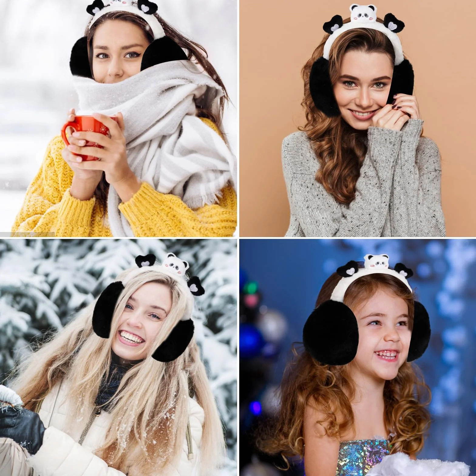 Hileyu Nauszniki dla mężczyzn i kobiet, ciepłe nauszniki na zimę, przenośne, składane, polarowe, pluszowe, nauszniki, w stylu kreskówkowym