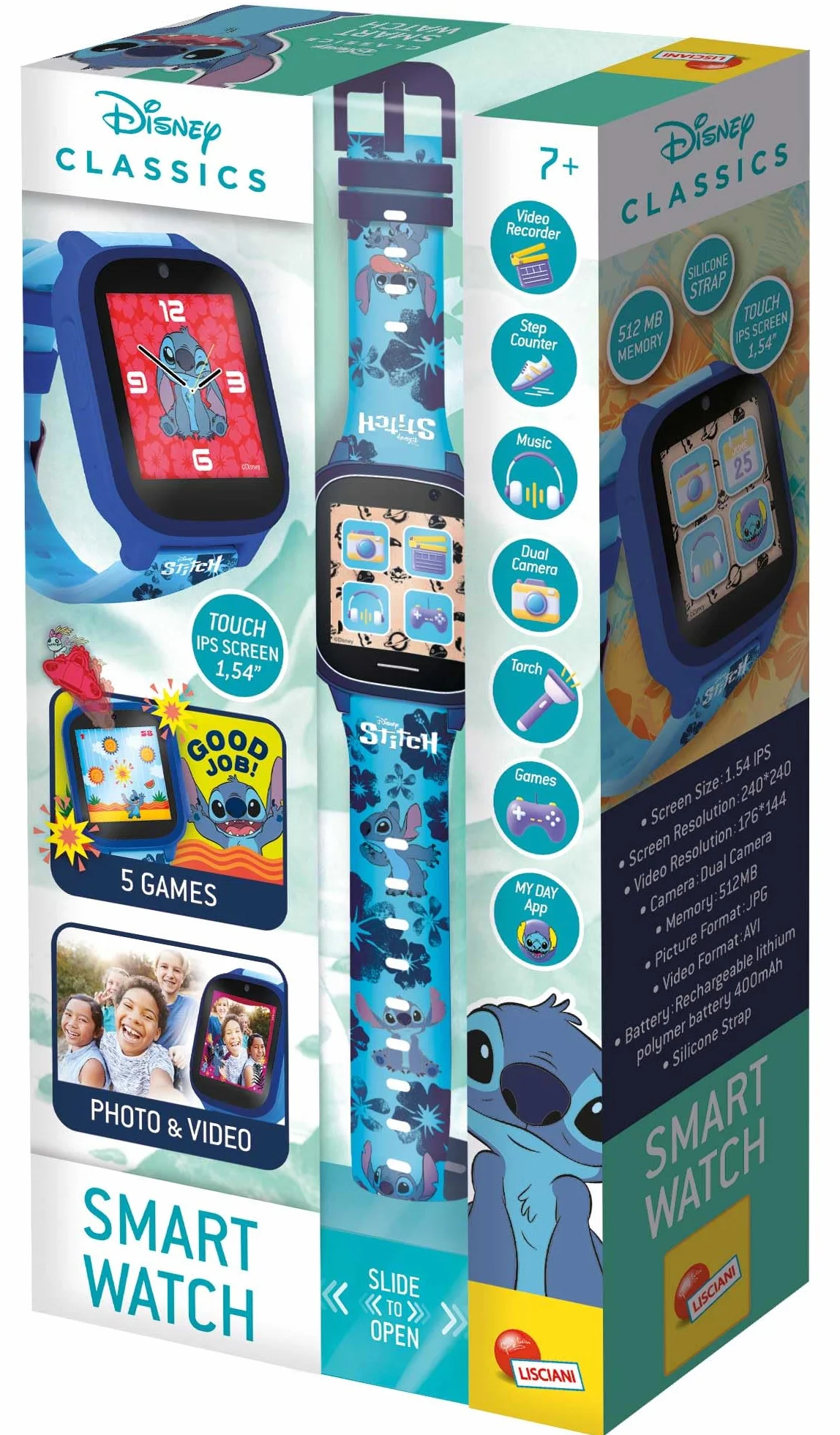 Lisciani STITCH SMARTWATCH - Connected Watch dla dzieci od 7 lat - wymienne tła ściegu - 5 interaktywnych gier - ekran dotykowy - funkcja aparatu, budzika, timera i lampy