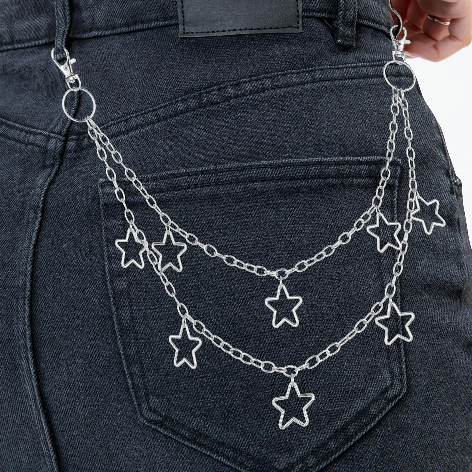 Paski łańcuchowe dla kobiet regulowane metalowe łańcuszki na brzuch pasek do sukienek jeansowych spodni, hip-hopowe spodnie łańcuszek unisex punkowe łańcuszki do spodni gwiazda punkowy łańcuszek