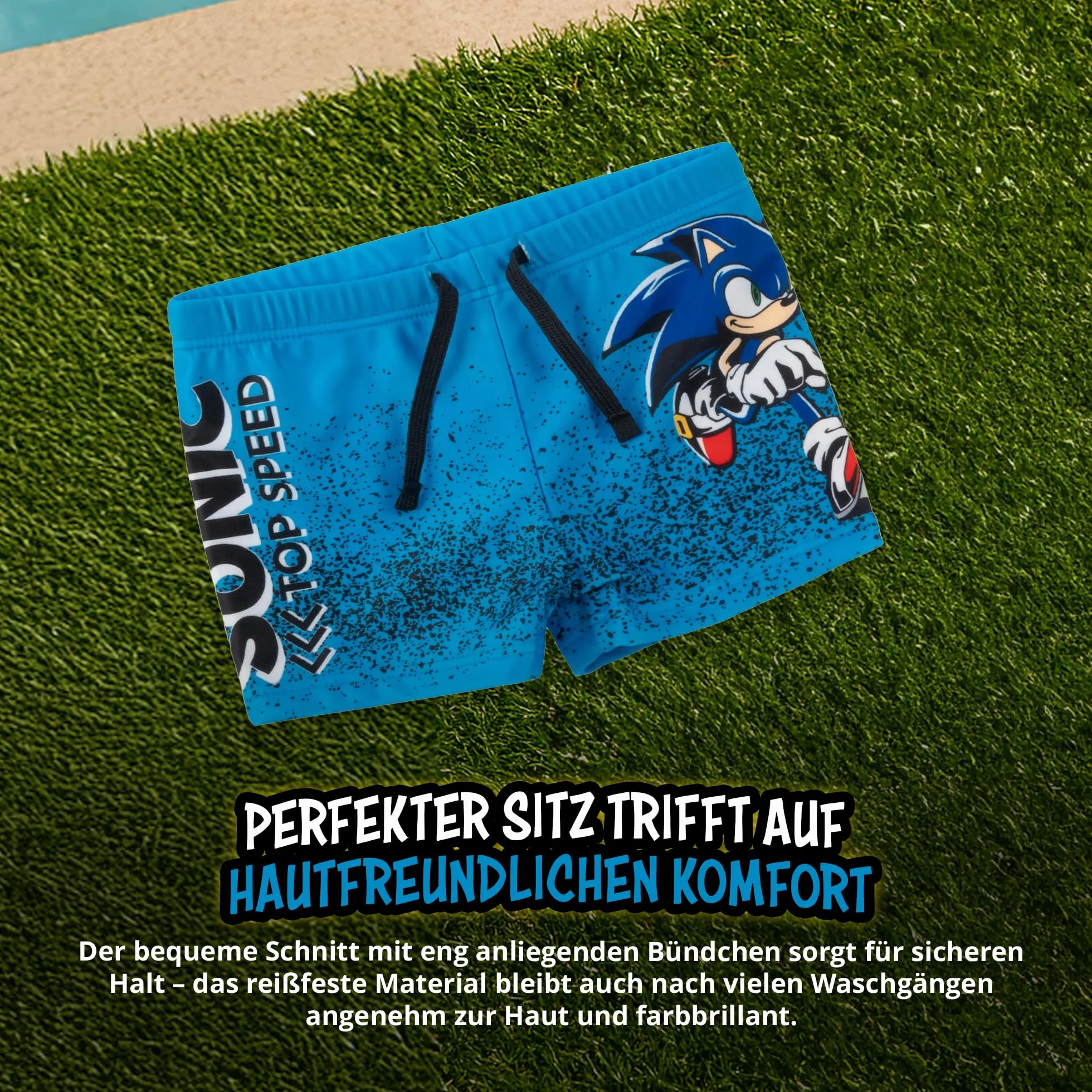 United Labels Sonic The Hedgehog kąpielówki dla chłopców – Top Speed dziecięce spodnie do pływania odzież kąpielowa spodnie niebieskie