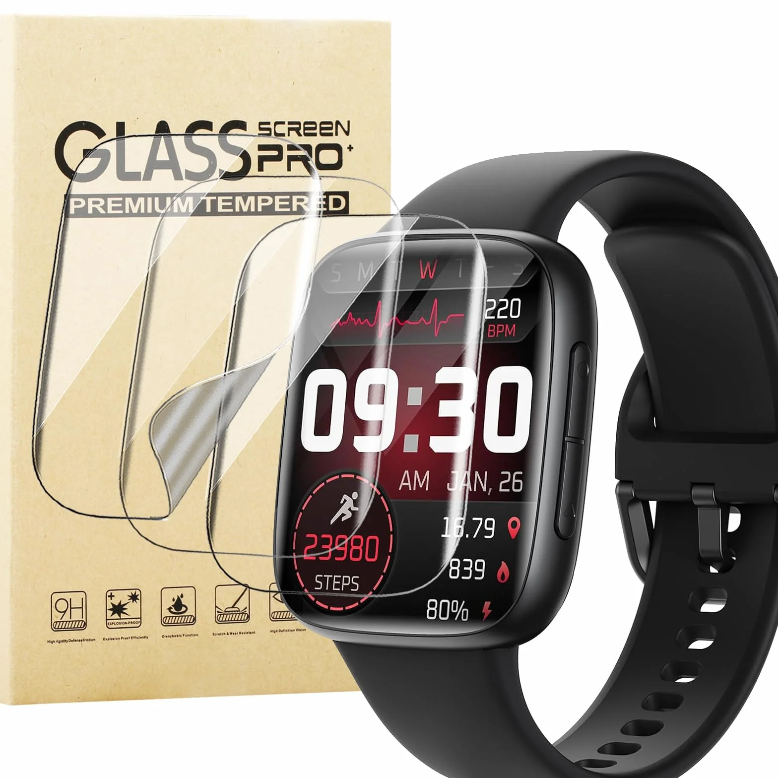 3 sztuki folii ochronnej kompatybilnej z Tensky Smartwatch GTX20 1,85 cala, [odporna na zarysowania] miękka folia ochronna na wyświetlacz TPU, pełne pokrycie, folia HD zapobiegająca