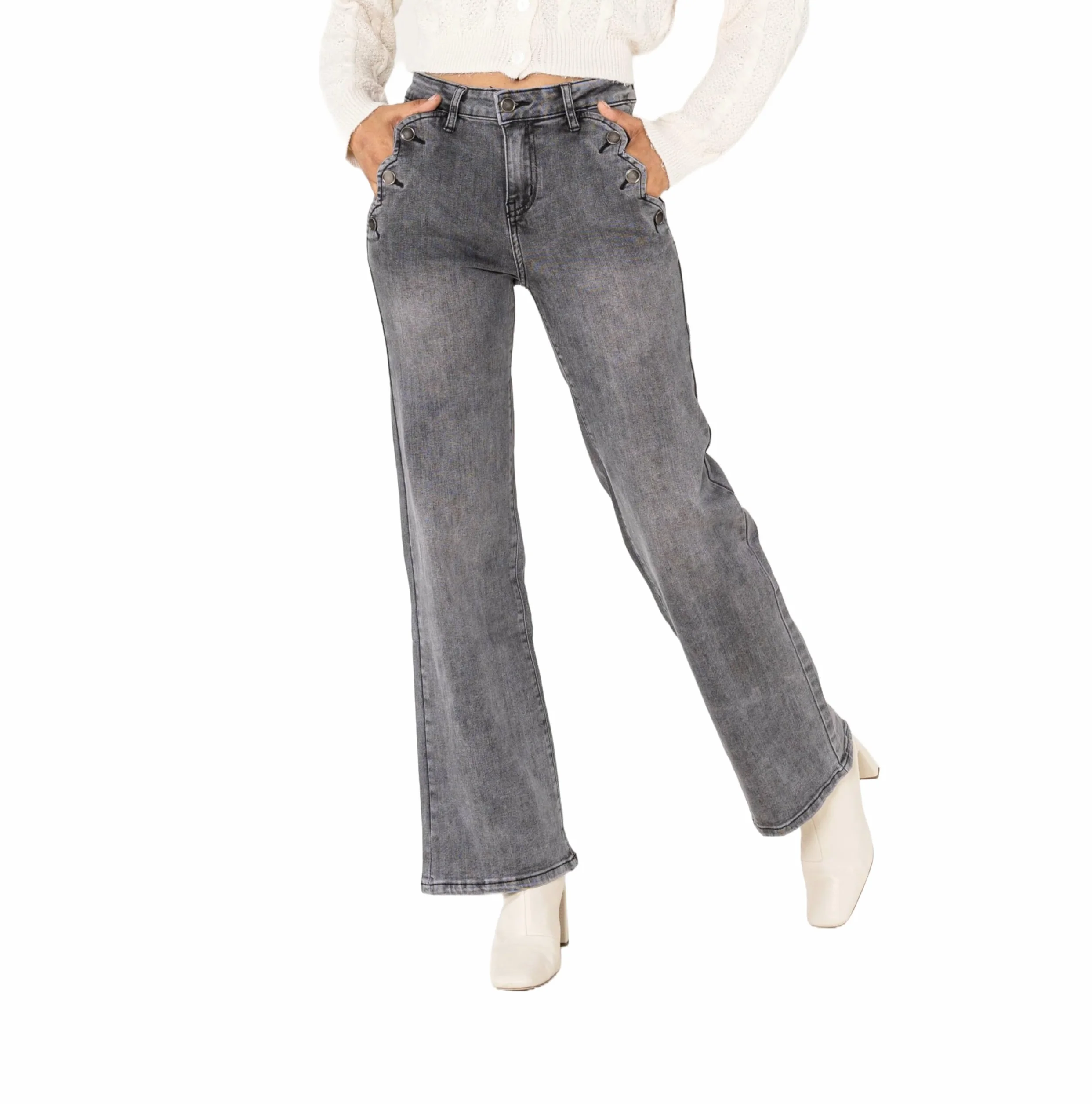 Nina Carter P195 damskie spodnie jeansowe Flared Bootcut High Waist Jeans