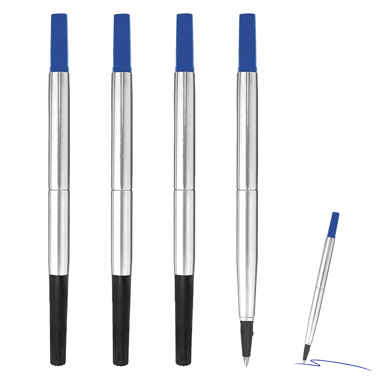 4 sztuki wkładów rolkowych do Parkera, wkład do Parkera 0,7 mm, wkłady do długopisu kulkowego średnia niebieska końcówka płynnie pigmentowane wkłady atramentowe płynne i precyzyjne pisanie do biura i