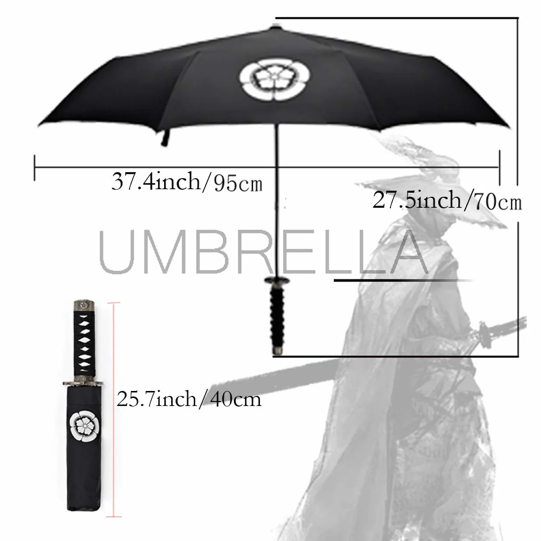 Cool Lemon Samuraj katana mistrz miecz rękojeść składany parasol anime przenośny podróżny japoński ninja kompaktowe parasole wiatroszczelne, czarny klej przeciw UV, biznesowy prezent urodzinowy dla