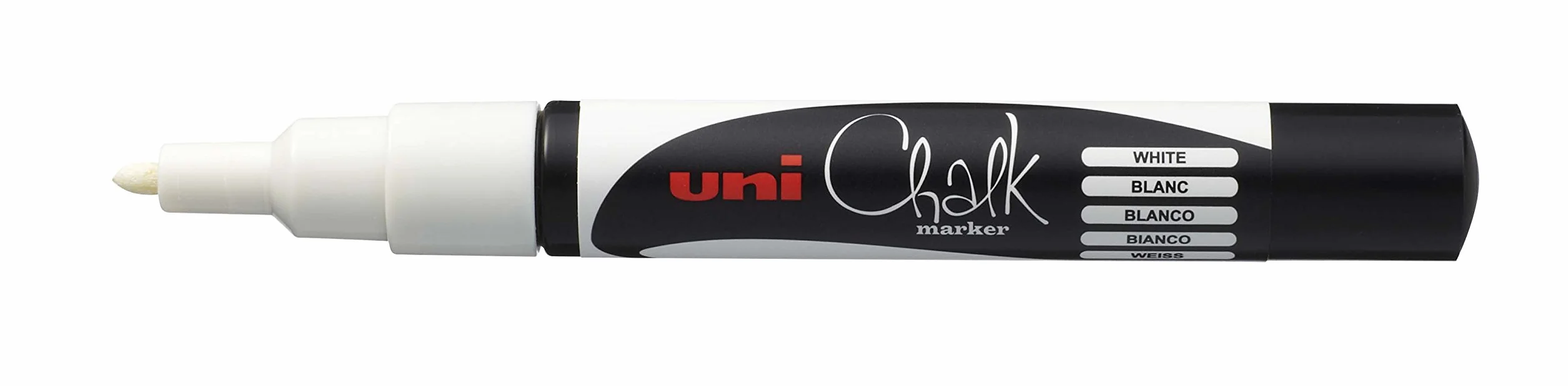 uni-ball 186101 - marker do okien i kredy UNI CHALK PWE-3MS 0,9-1,3 mm końcówka okrągła, biały