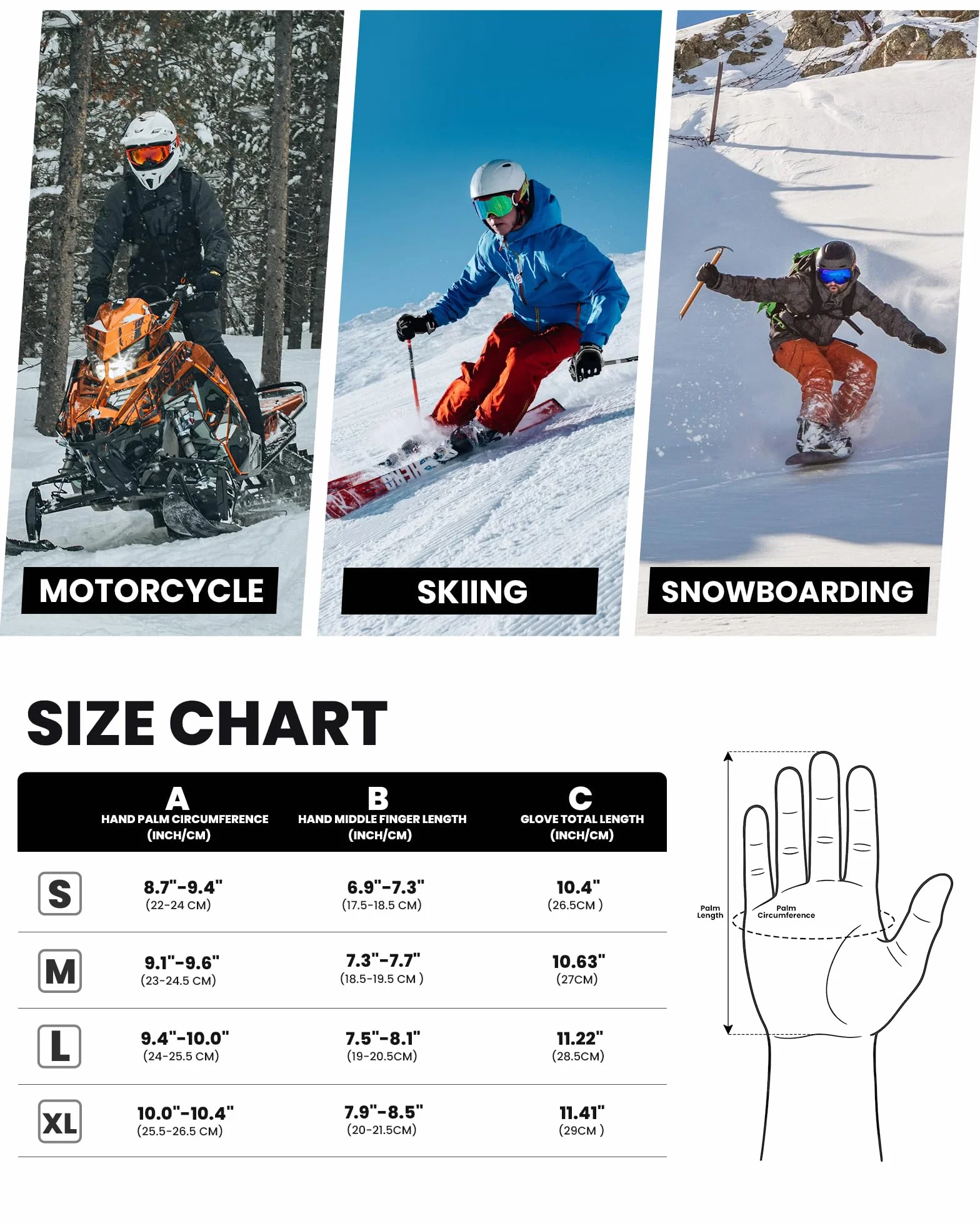 OutdoorMaster Rękawice narciarskie dla kobiet i mężczyzn, 3M Thinsulate zimowe ciepłe rękawice snowboardowe ekran dotykowy, termiczne, wodoodporne, z podwójną kieszenią, do jazdy na nartach