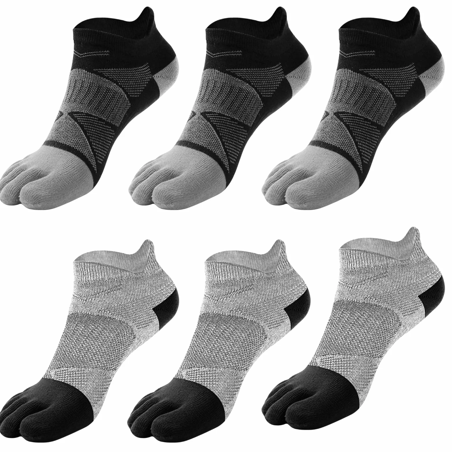 6 par skarpet z palcami, damskie skarpety do sneakersów, rozm. 35-42, sportowe, oddychające, odprowadzające pot, antypoślizgowe, do biegania, damskie