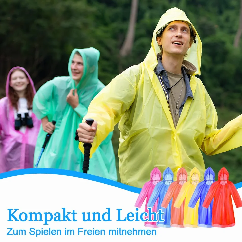 6 sztuk jednorazowych ponczo przeciwdeszczowych, przenośne, kolorowe, awaryjne, peleryna przeciwdeszczowa, ponczo przeciwdeszczowe, kula z haczykiem na klucze, do wędrówek, podróży, aktywności