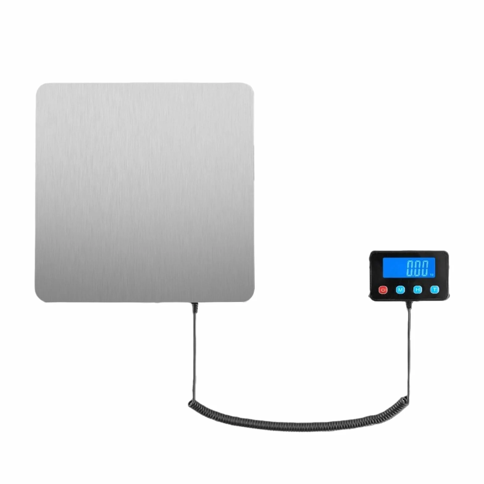 Cyfrowa waga paczkowa, 200 kg/10 g, waga platformowa, stal nierdzewna, skala pocztowa, z zewnętrznym podświetlanym wyświetlaczem LCD na ścianie, 30 x 30 cm
