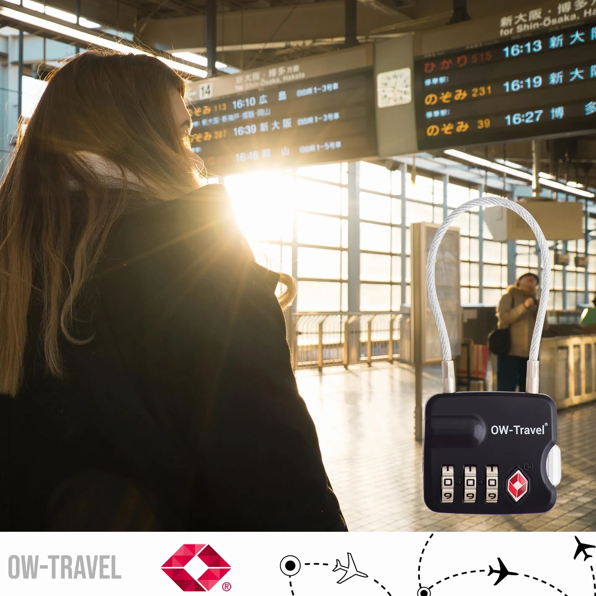 OW-Travel TSA Kłódka z Linką i Zamkiem Szyfrowym (Zestaw 2 Czarnych) 3 Cyfrowe Kłódki Walizkowe. Kłódka na szyfr na Plecak, Walizkę, Bagaż, Kłódki Szyfrowe Bagażowe, Szafek na Siłownię