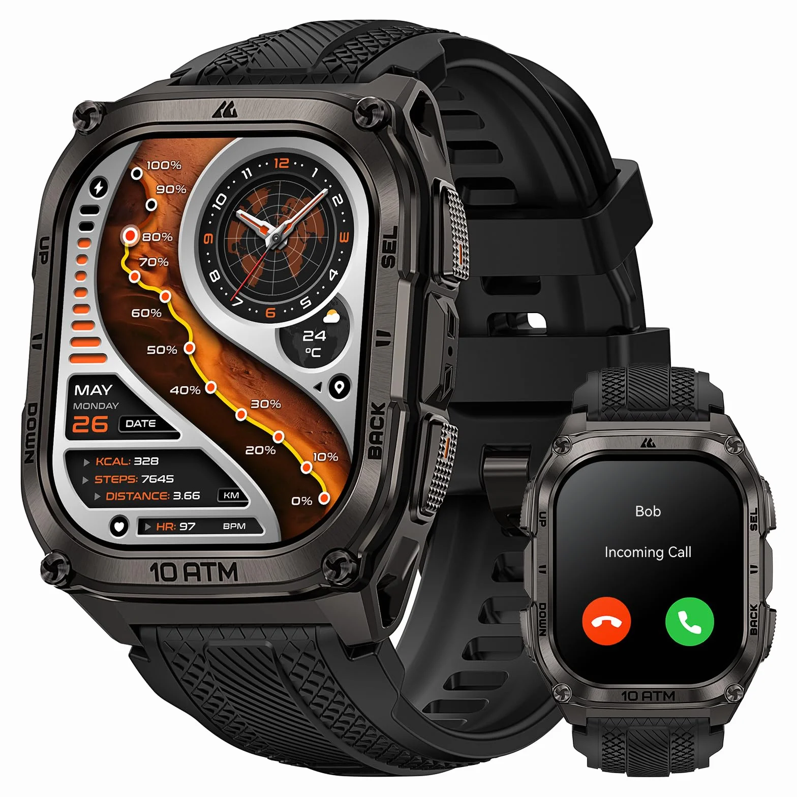 KOSPET Tank M4 Smartwatch męski, pełna stal nierdzewna, 6 satelitów i map offline, 10 atm nurkowy 45 m, bateria 50 dni, połączenia Bluetooth, monitor zdrowia 24/7,1,96" AMOLED, Android i iOS (czarny