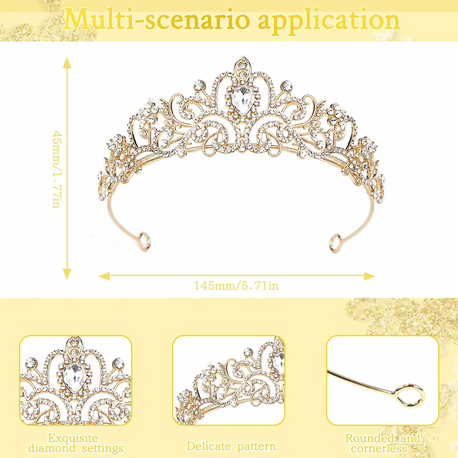 Rierousy Tiara ślubna, korona dla panny młodej, kryształowa korona ze strasu, diadem ślubny, na bal absolwentów, uroczystości, imprezy dla księżniczki, przyjęcia urodzinowe itd