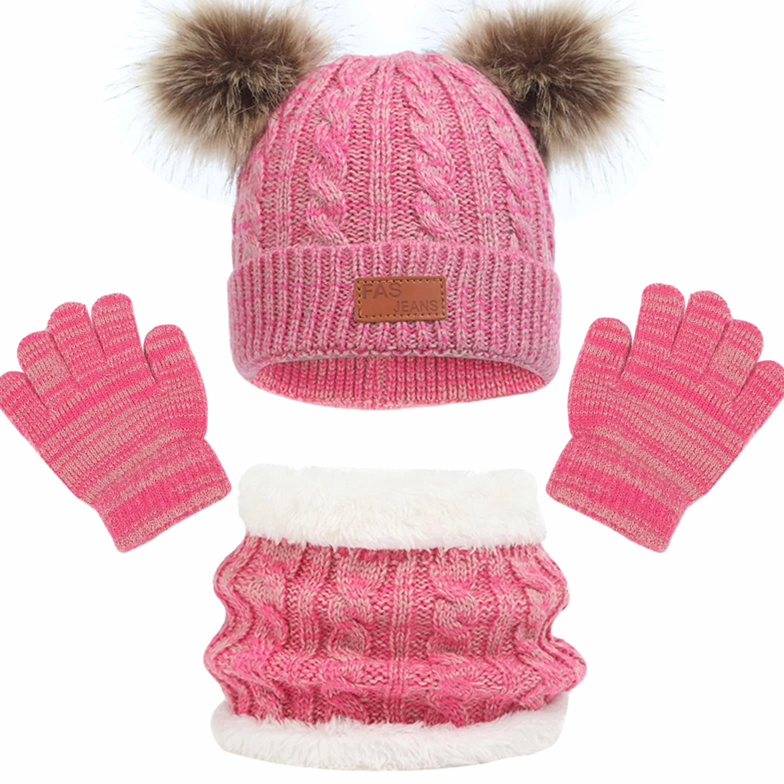 Baynetin Zimowa czapka, szal, rękawiczki, zestaw 3 szt., czapka zimowa, szalik, rękawiczki, ciepła czapka beanie, dla chłopców, rękawiczki okrągłe, zestaw dla dzieci w wieku 2-8 lat