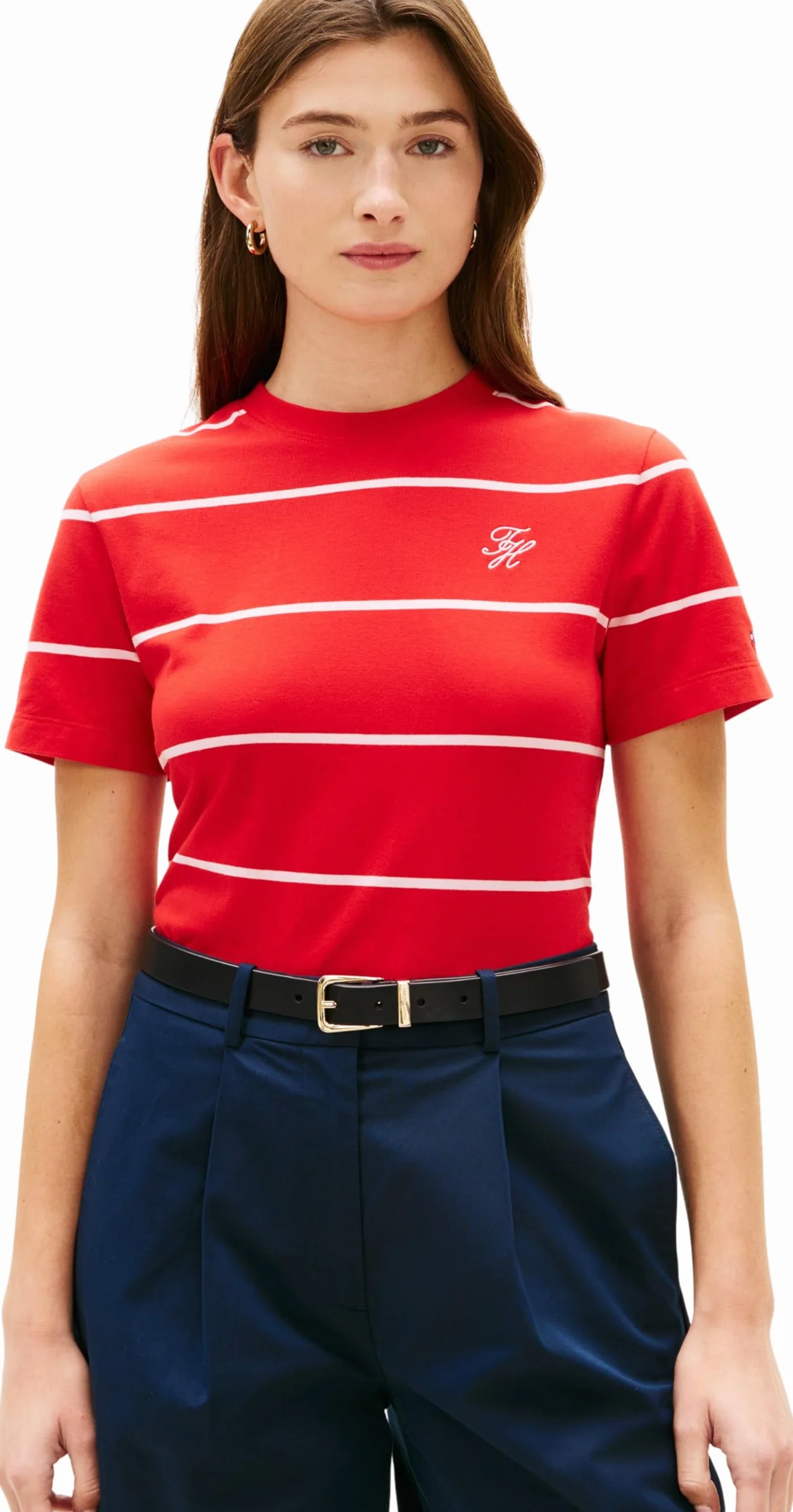 Tommy Hilfiger Damska koszulka Th Script Reg C-Nk Ss Ww0Ww47809, CZERWONA, XL