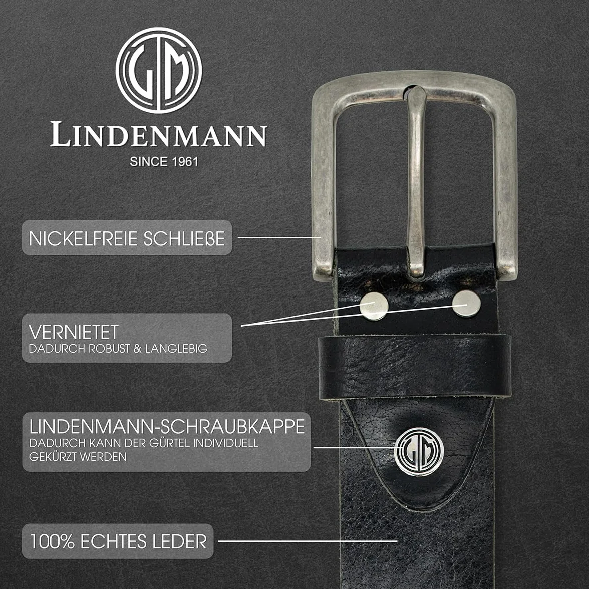 Lindenmann Pasek męski ze skóry bawola, szerokość 40 mm i grubość 3,5 mm - 4 mm, czarny