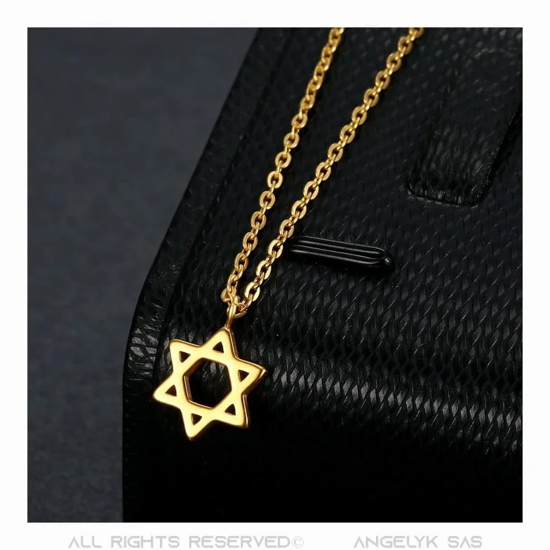 BOBIJOO JEWELRY - Petit Pendentif Etoile de David Femme Enfant Fille 9 mm Or Argent Rose + Chaîne, Stal nierdzewna, Bez kamieni szlachetnych