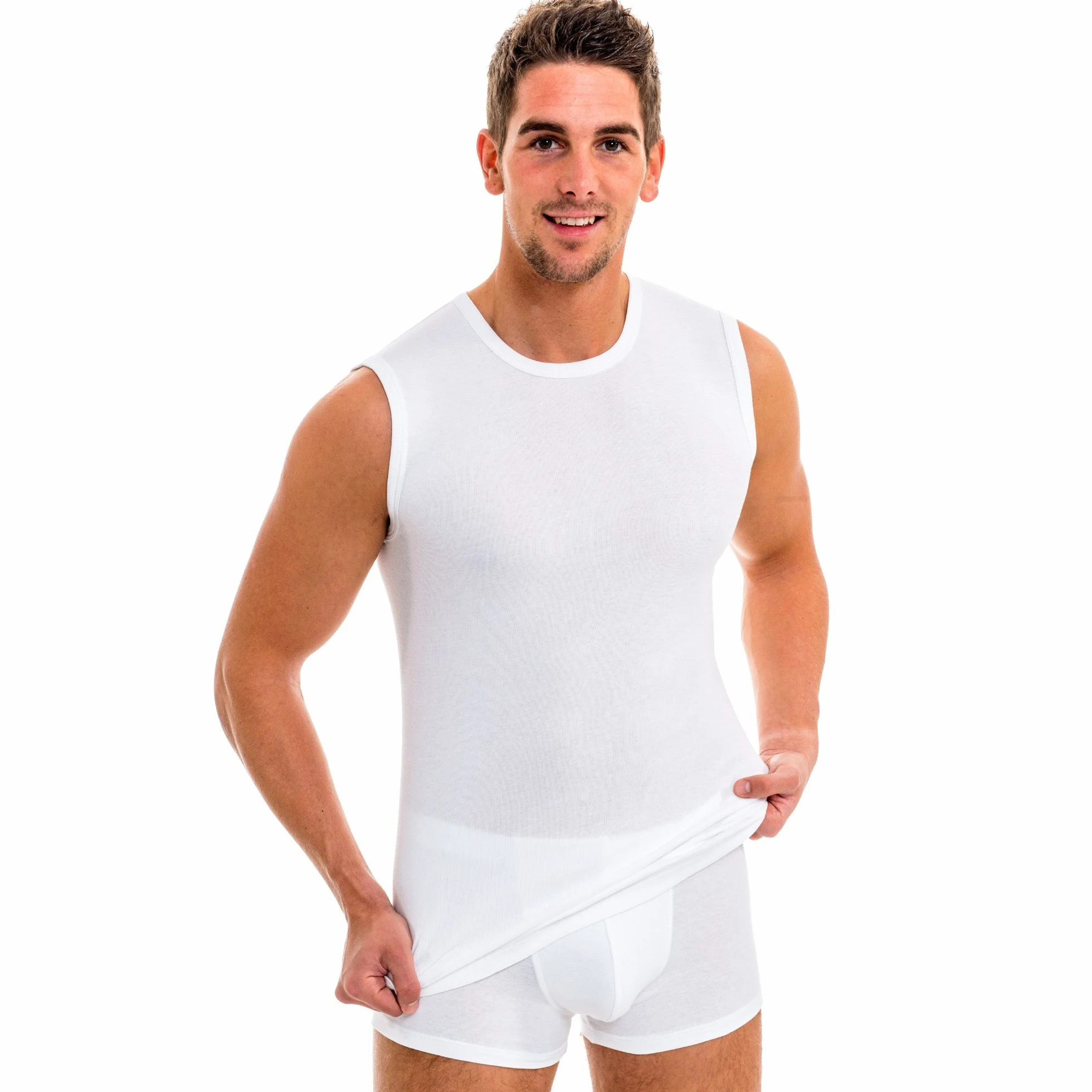 HERMKO 3040 3-pak męski tank top podkoszulek z okrągłym dekoltem ze 100% bawełny ekologicznej
