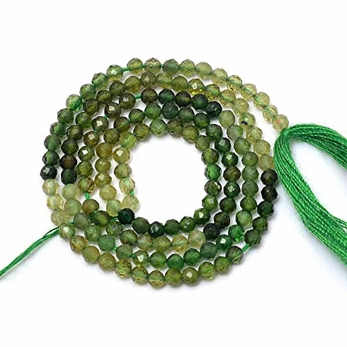 Naturalny AAA + Multi zielony turmalin 2 mm-3 mm fasetowane okrągłe luźne perły | 13 cali plaża | zielone turmalinowe koraliki z kamieni szlachetnych, ma?y, turmalin, Turmalin