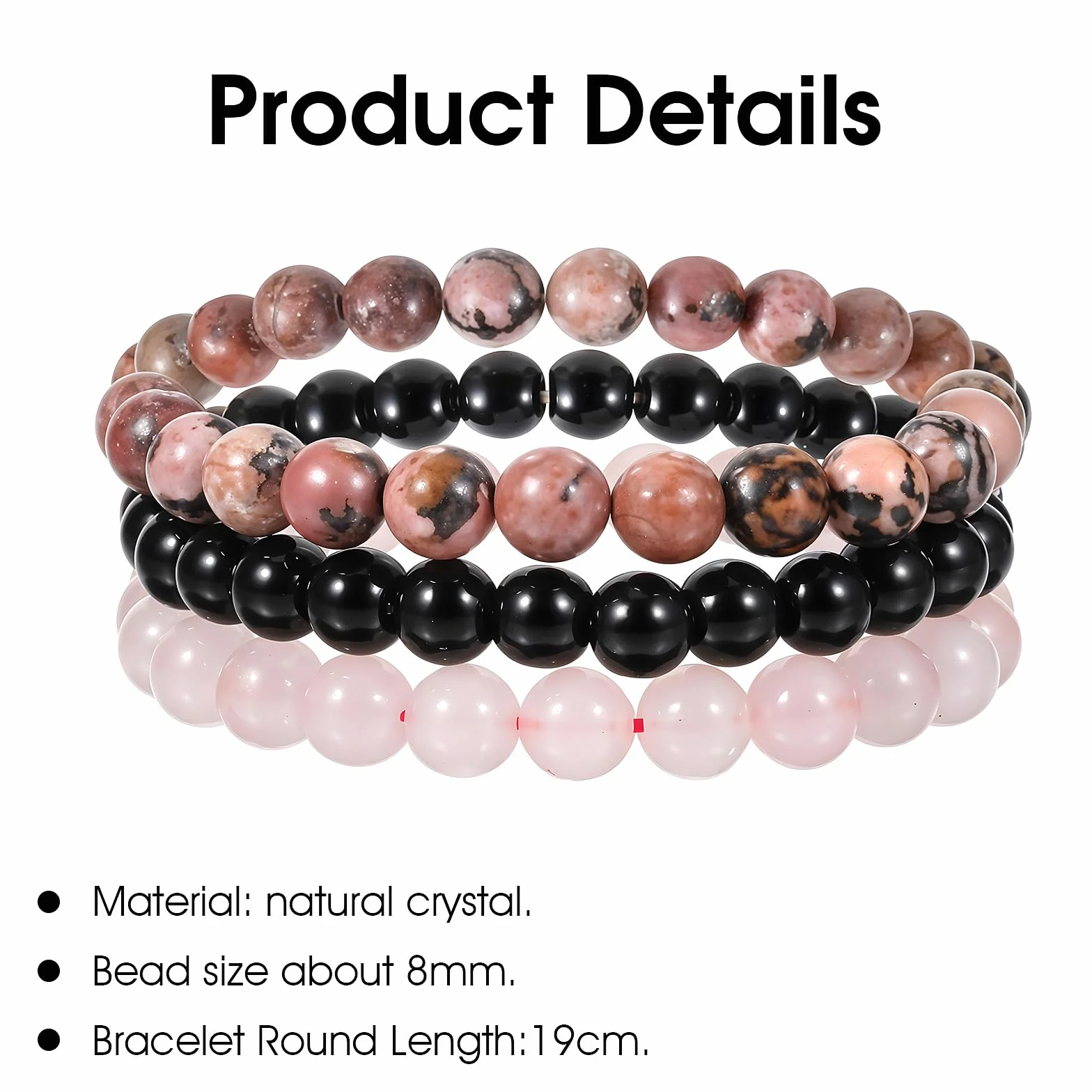 Mabor 3-częściowy zestaw damski bransoletka z kamienia naturalnego 8mm unisex elastyczna bransoletka z kamieni szlachetnych bransoletka do jogi dla siostry dziewczyny