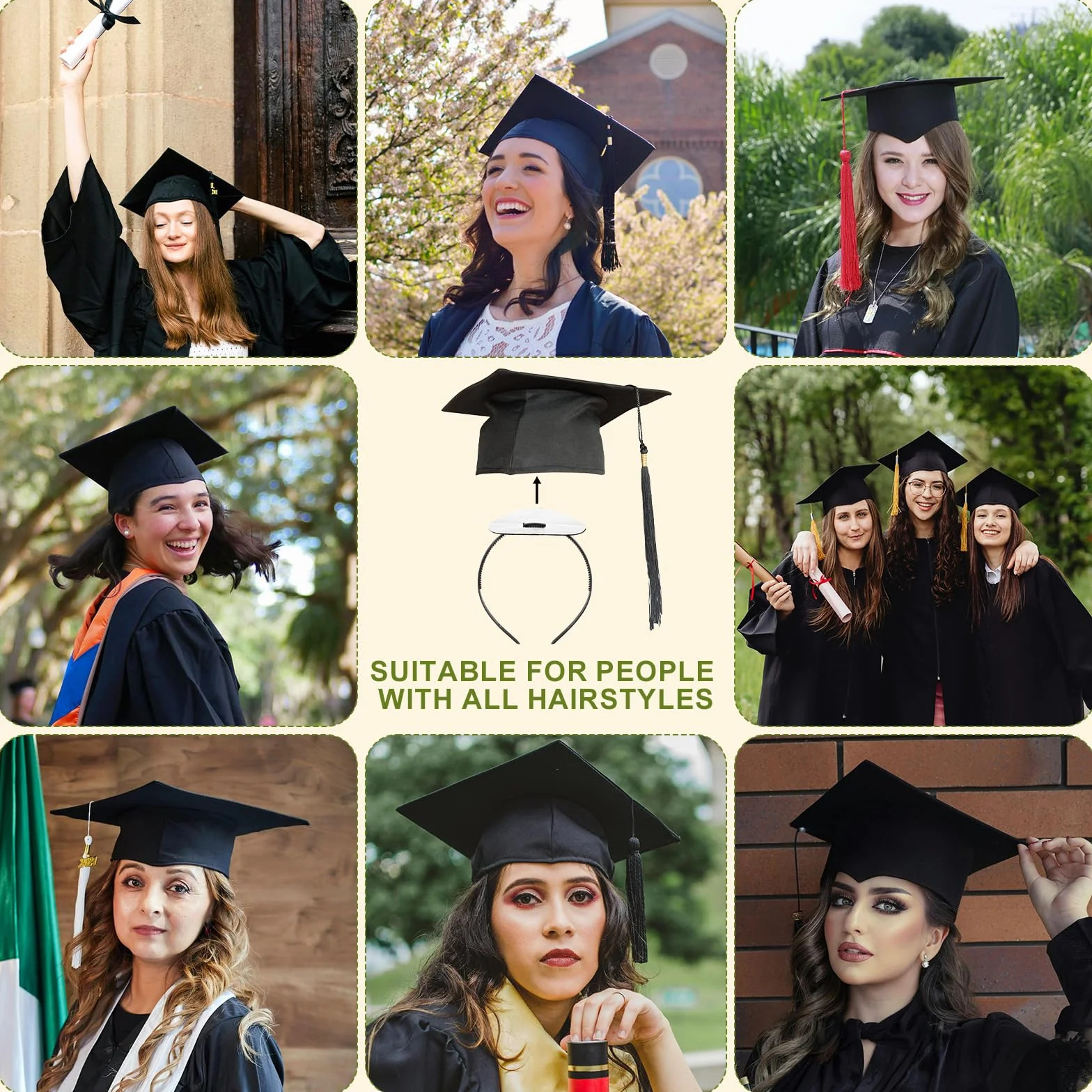 Opaska na Glowe Z Filcowa Podkladka, Czarna Mocna Antyposlizgowa Opaska na Glowe, Akcesoria Czapek Z Podzialka Dla Absolwentów Studenci Bachelor Master Doctor (Czapka Absolwenta Nie Jest Dolaczona)
