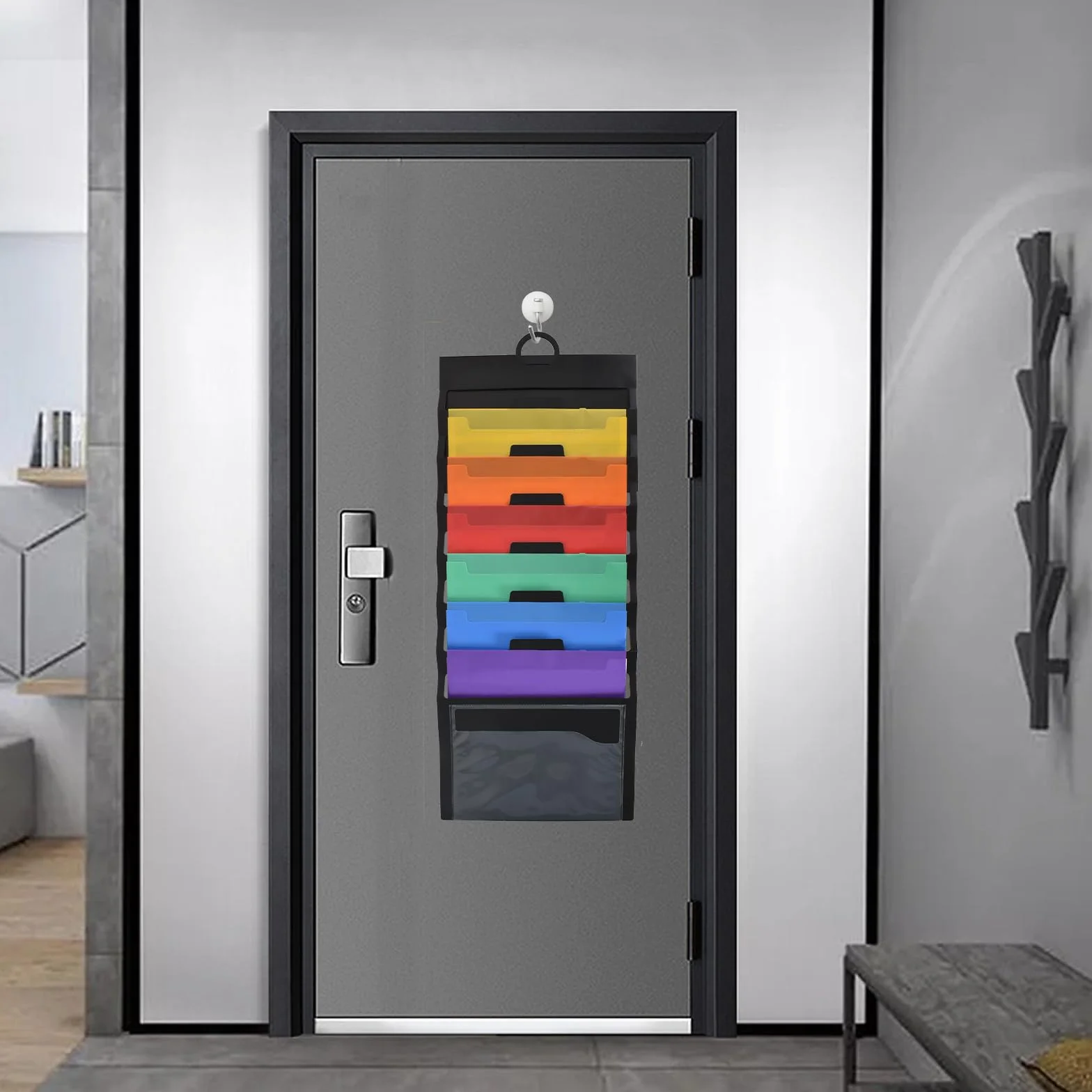 Colexy Wiszący organizer na dokumenty A4, kaskadowy organizer na dokumenty A4, wiszący organizer na dokumenty ścienne z 6 dużymi kieszeniami na papier szkolny, do biura, na dokumenty, pocztę, książki