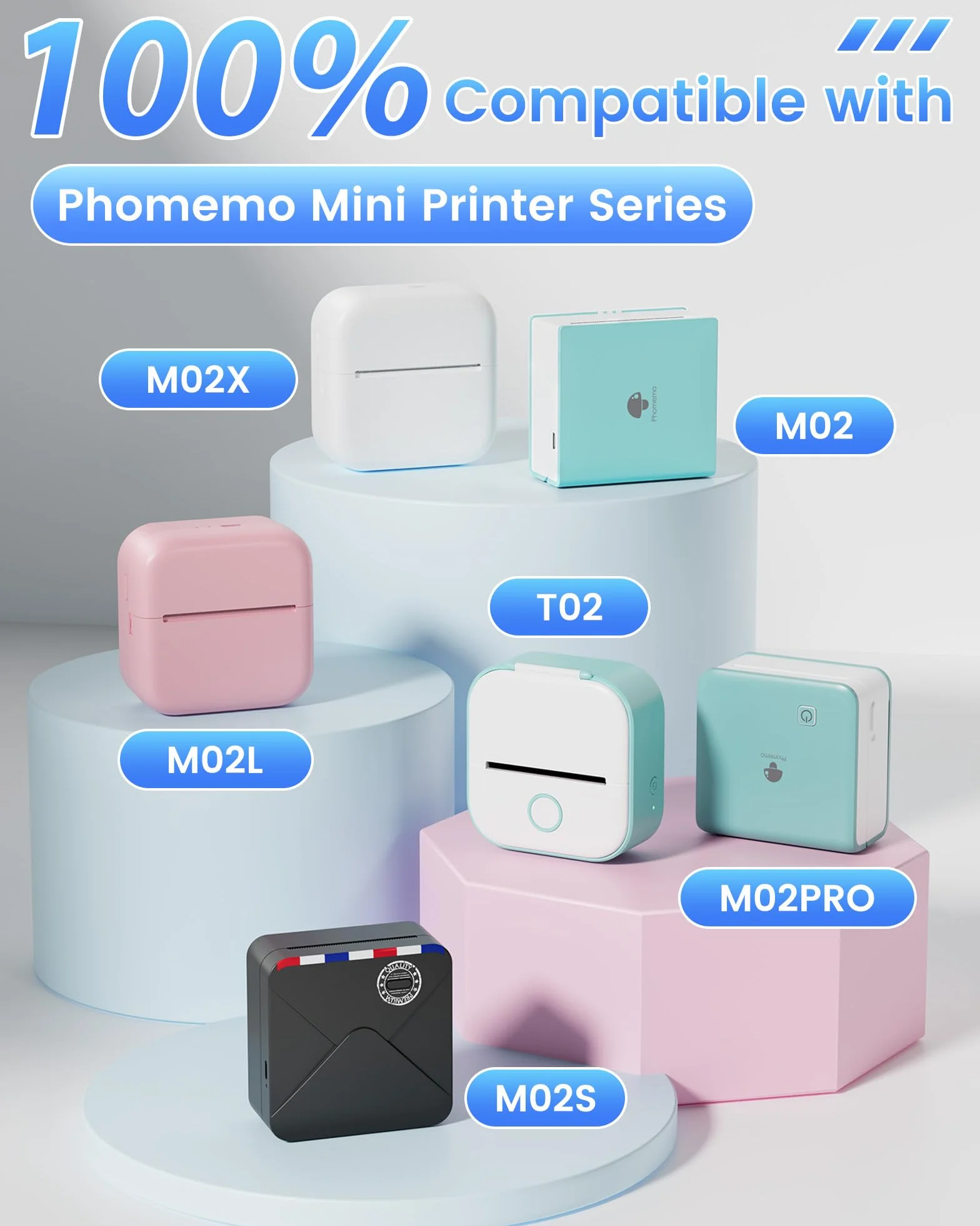 Phomemo Przezroczysty papier do M02, M02PRO, T02, M02S, M02X, M02L, M03, M03AS, M04S, M04AS Mini termiczna przenośna drukarka, 53 mm x 3,5 m, 3 rolki