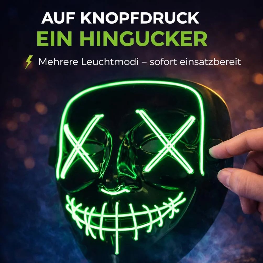 Maska czyszcząca LED – maska kostiumowa sterowana na Halloween, karnawał i karnawał, jako kostium dla mężczyzn i kobiet (wybór koloru)