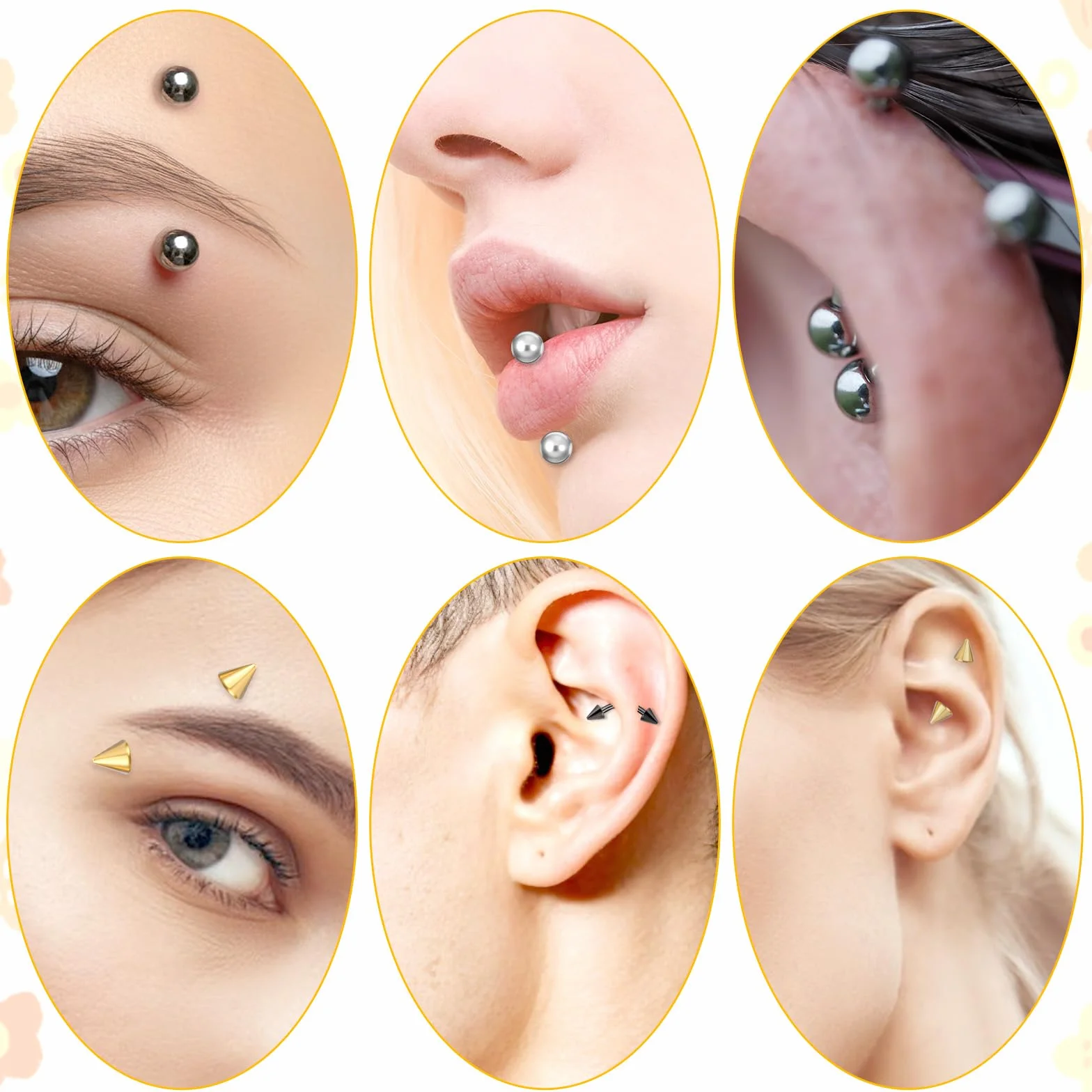 Yolev 24 sztuki kolczyk do brwi biżuteria 16G stalowy kolczyk do brwi biżuteria stal chirurgiczna gwint wewnętrzny zakrzywiona sztanga mały pierścień pionowy labret warga ucho wieża mały kolczyk do
