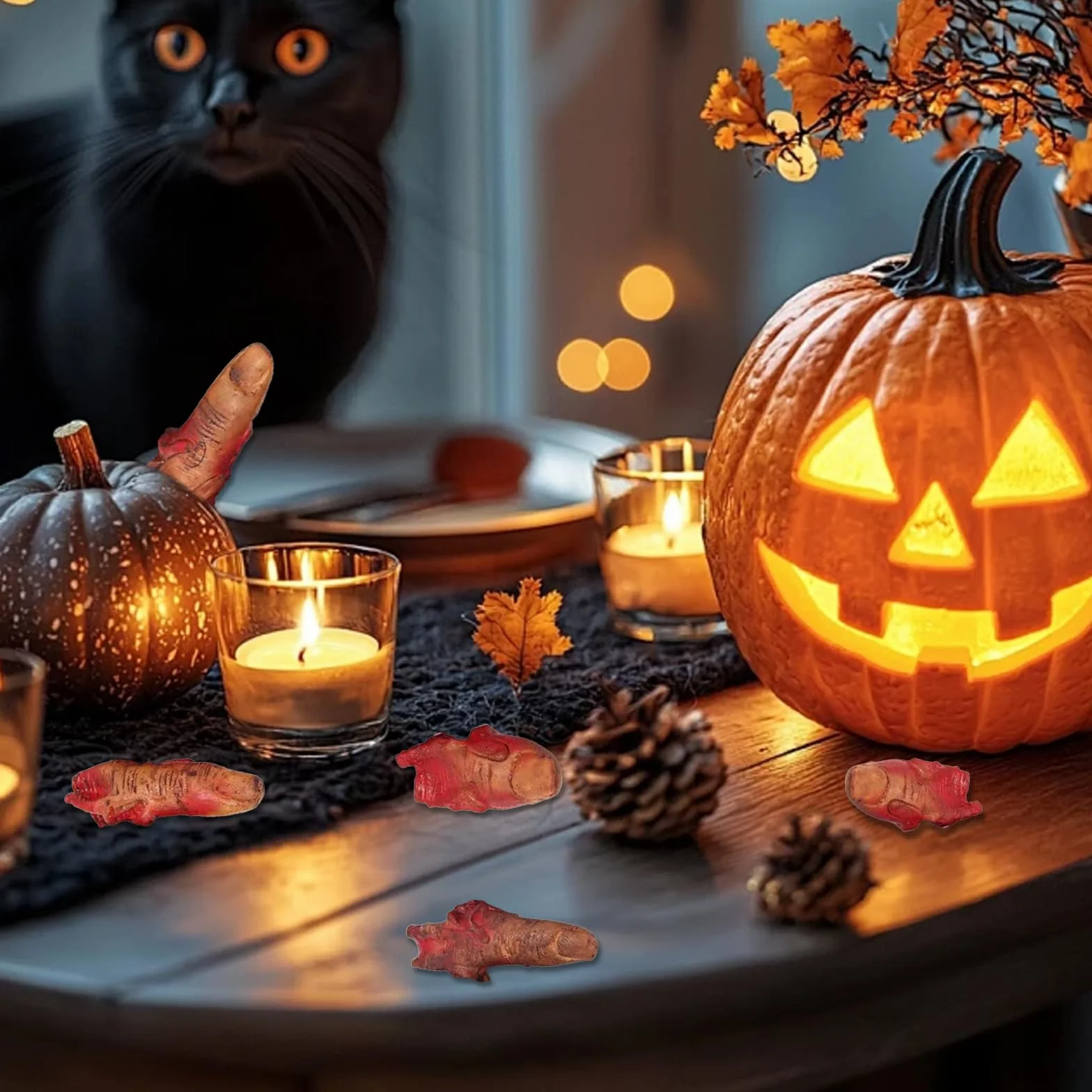 Xinlie 5 oddzielonych palców na Halloween, złamane dłonie, rekwizyty horroru, części ciała, sztuczne krwawe części ciała, czubek kciuka, miękki plastikowy palec do dekoracji na Halloween