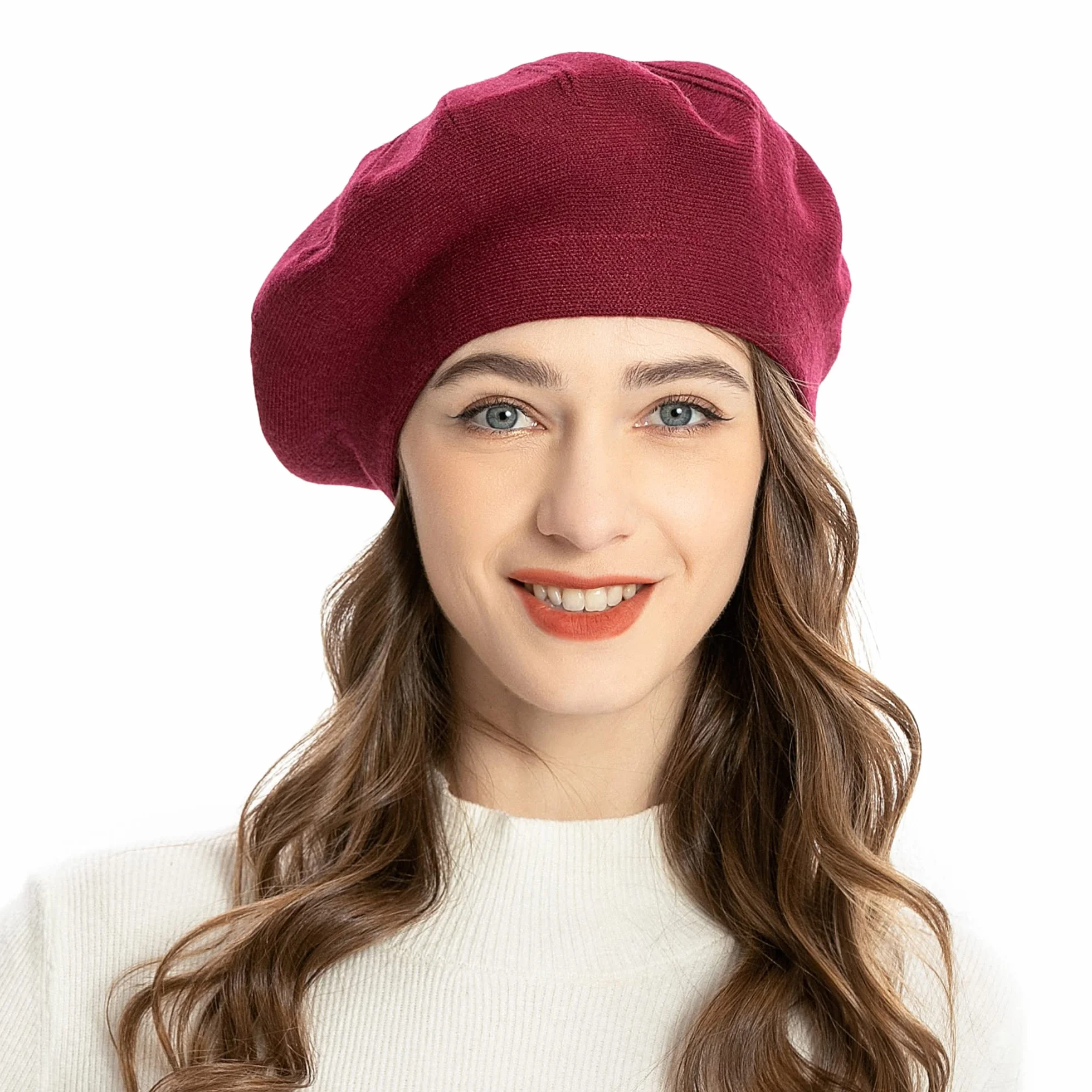 ZLYC Damski beret klasyczny, francuski, beret jednokolorowy, ciepły, burgund, jeden rozmiar