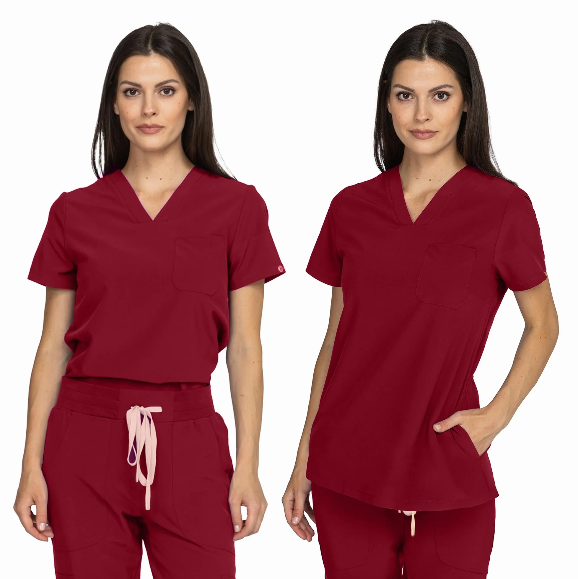 B-well Naomi Damen-Schrubb-Set Schlupfkasack + Schlupfhose Set Medizin Arzt Uniform Schlupfjacke Oberteil mit Hose Medizinische Berufsbekleidung mit Elastan (Burgund, L)