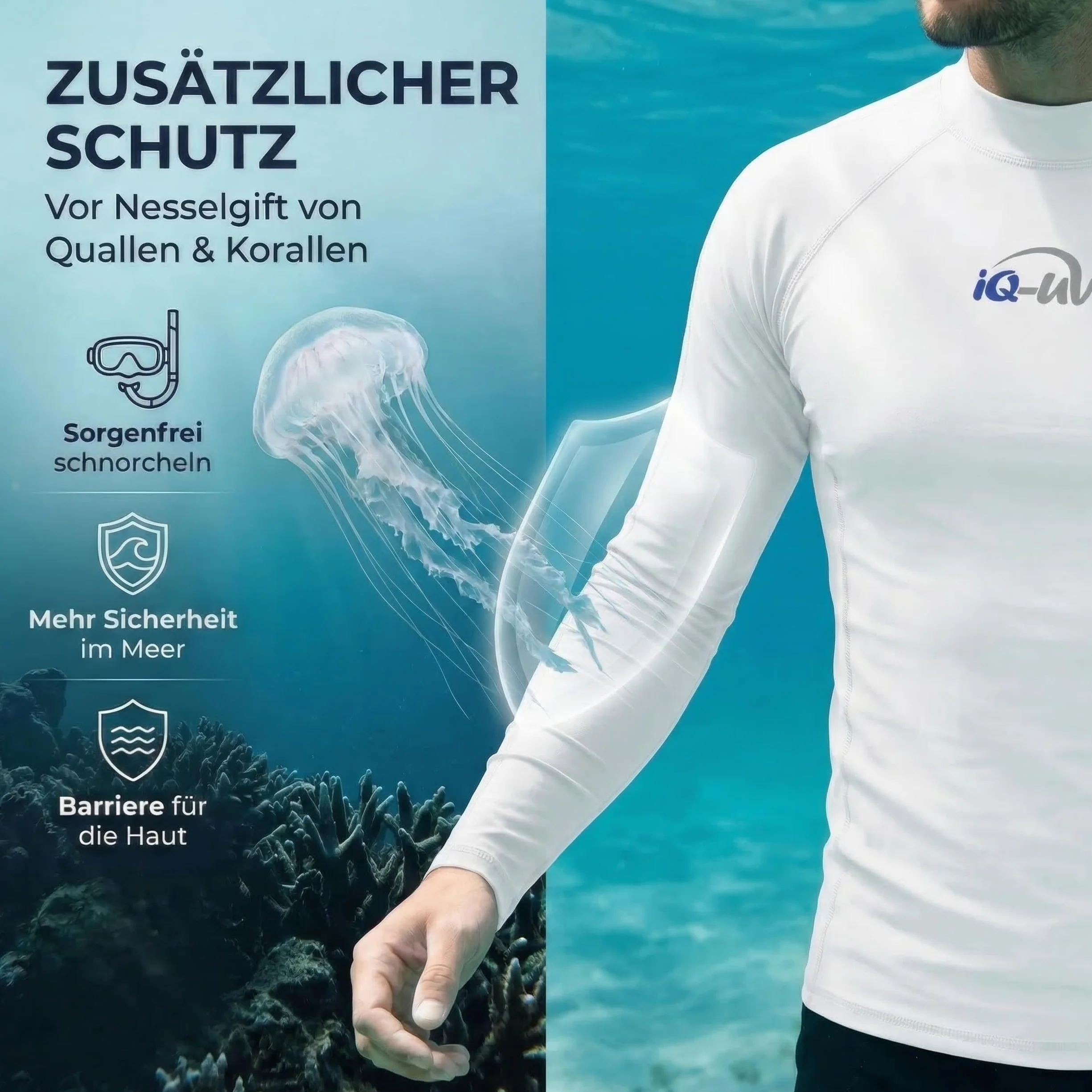 iQ-UV iQ UV 300 koszulka ciasno wycięta, z długim rękawem, ochrona przed promieniowaniem UV. Mężczyźni Uv-shirt Iq 300 Watersport Long Sleeve