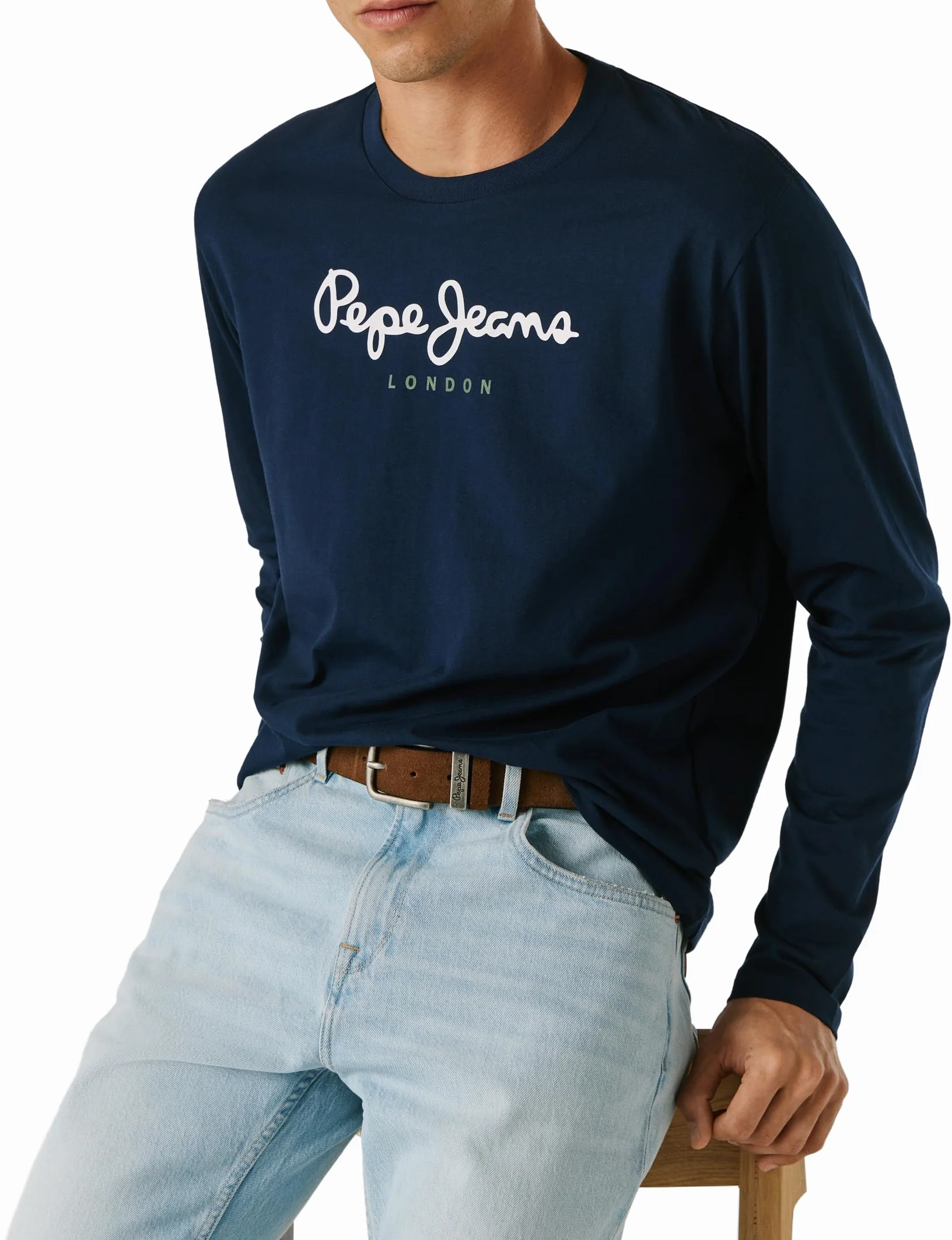 Pepe Jeans męska koszulka Eggo slim fit długi rękaw niebieska