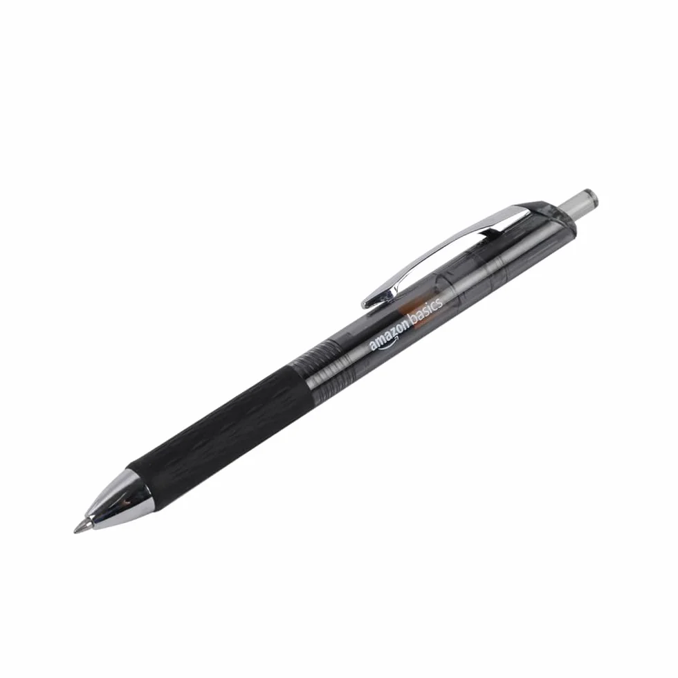 Amazon Basics Wysuwany Długopis Żelowy, Cienka Końcówka (0,7 mm), Czarny, 12 szt., Opakowanie 1 Zest.