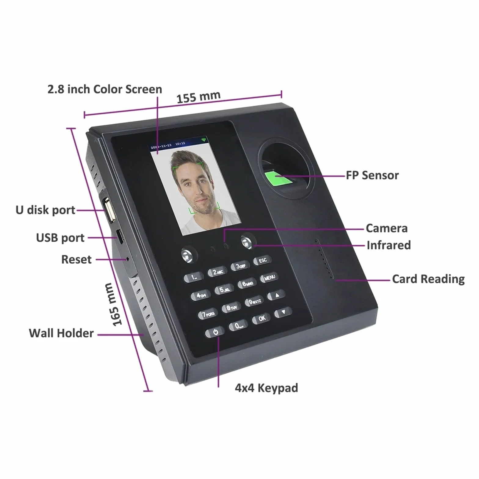 WiFi 2000mAh Battery Face Time and Attendance Machine System Fingerprint Employee Electronic Time Clock Management System (Color : CF16-IC, Size : English)