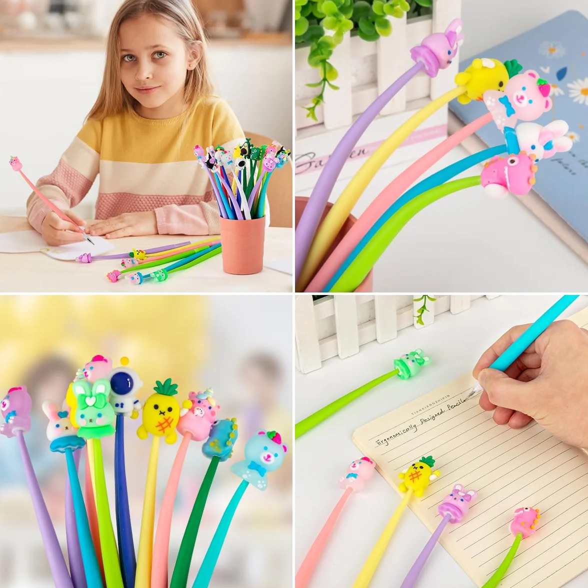 Zestaw 30 zabawnych długopisów żelowych, długopisy żelowe Kawaii ze zwierzętami, fidget pen dla dzieci, fajne długopisy, długopisy squishy na upominki na urodziny dziecka, gadżety na urodziny dziecka