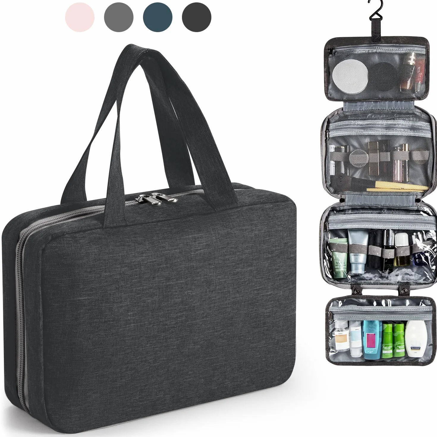 Torba Kosmetyczna Kosmetyczka Podróżna Wisząca Przenośna Travel Makijaż Case Składana Organizer Szczotki Torby Z Tkaniny Oxford Na Kosmetyki Do Makijażu Worek Do Golenia(Czarny)