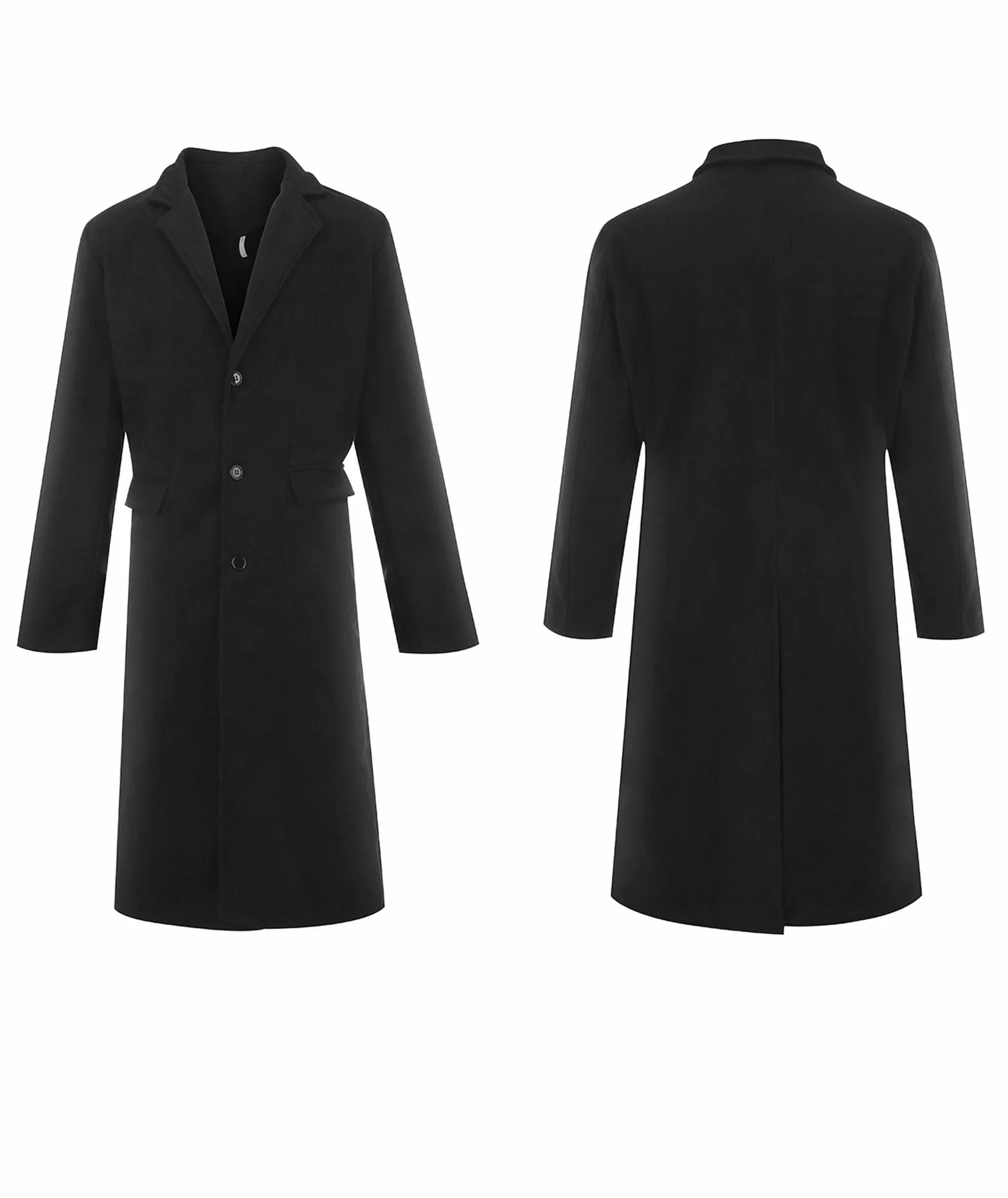 ECDAHICC Męski płaszcz wełniany, casualowy, slim fit, długa kurtka, kołnierz, trencz, jednorzędowy, płaszcz zimowy, ciepła odzież wierzchnia