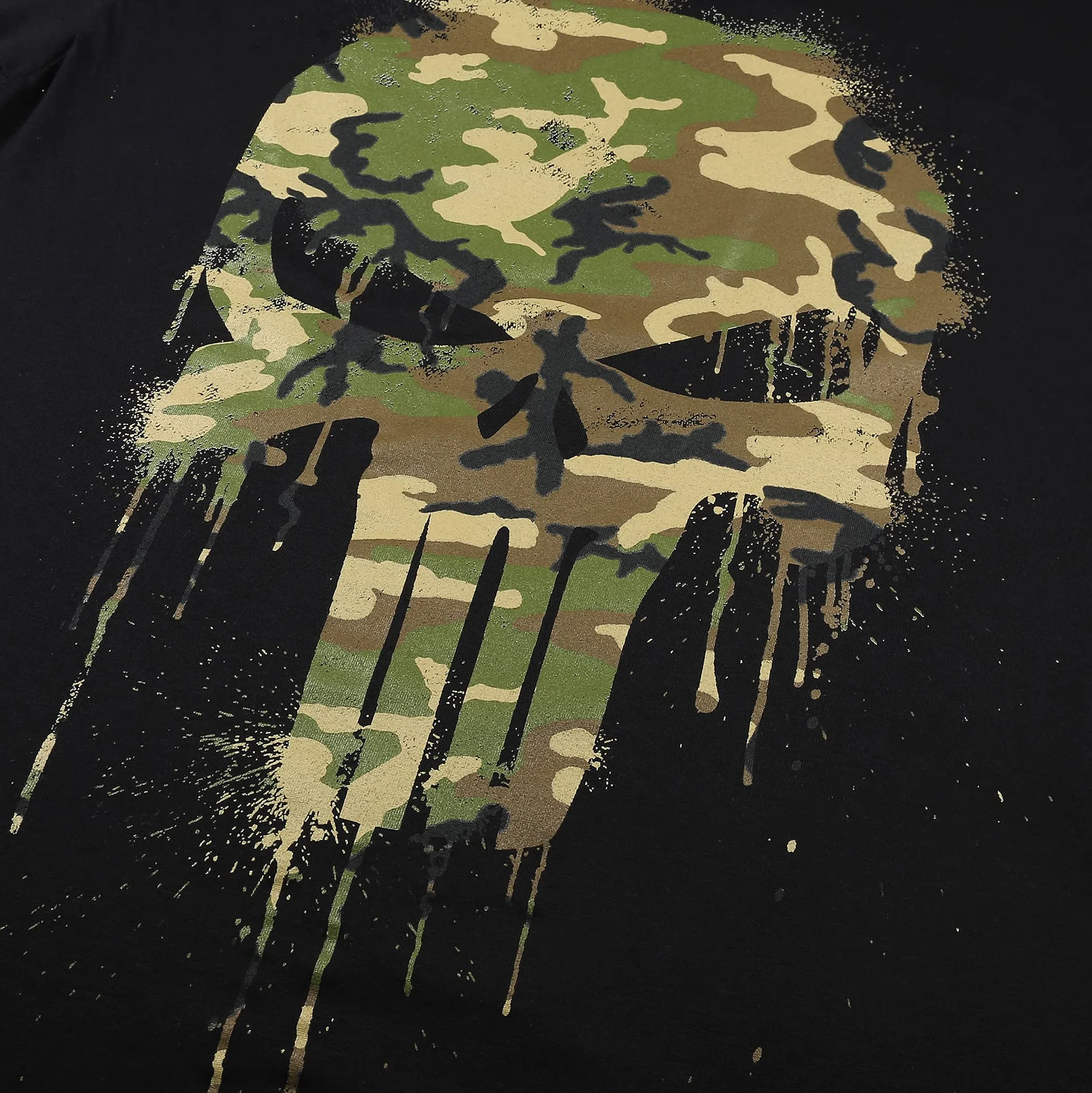 Marvel Męska koszulka kamuflażowa z czaszką Punisher, Czarny, S