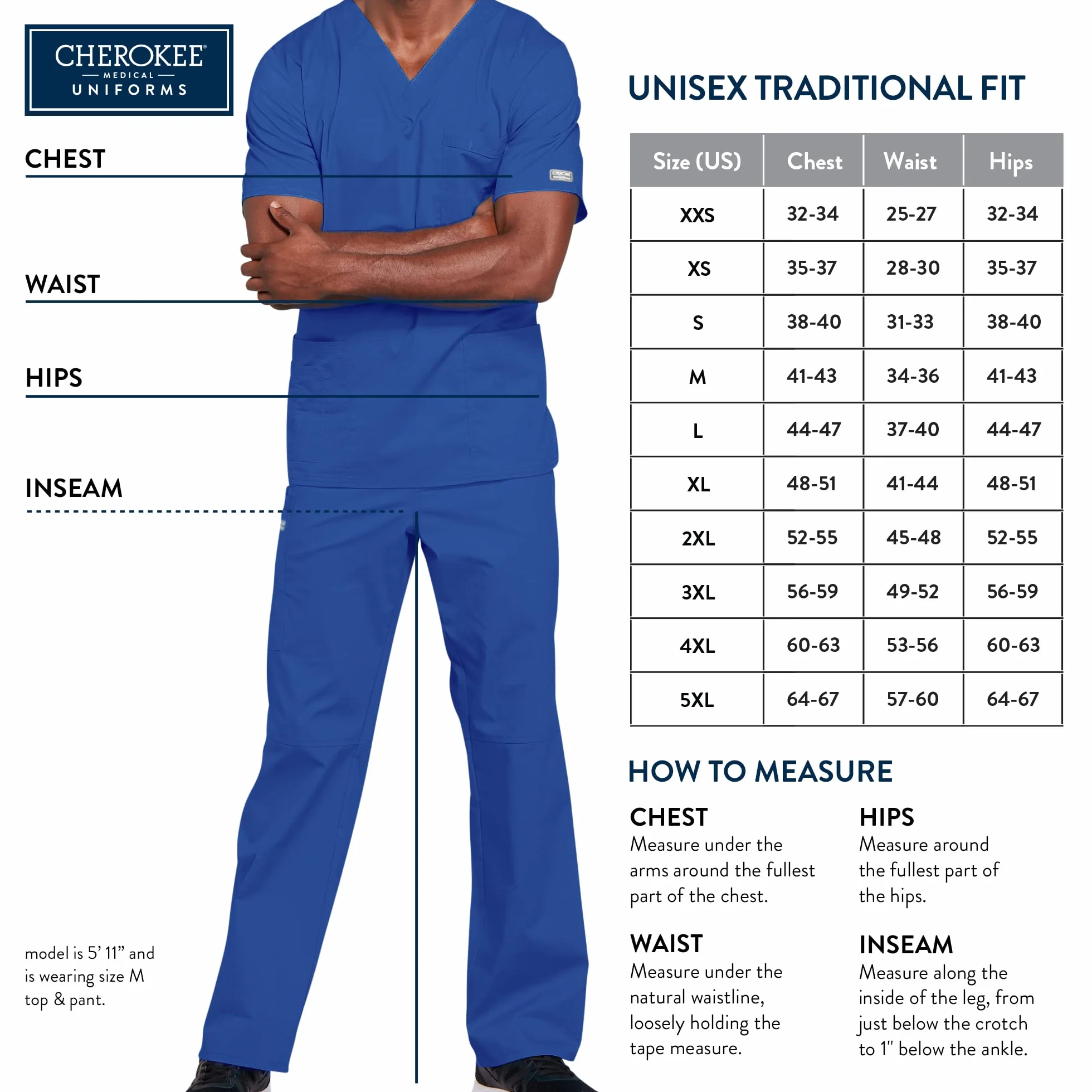 Cherokee - Uniform unisex kasak dekolt w serek linia Originals rozmiar XXS, granatowy, 18130, Caribbean Blue, M