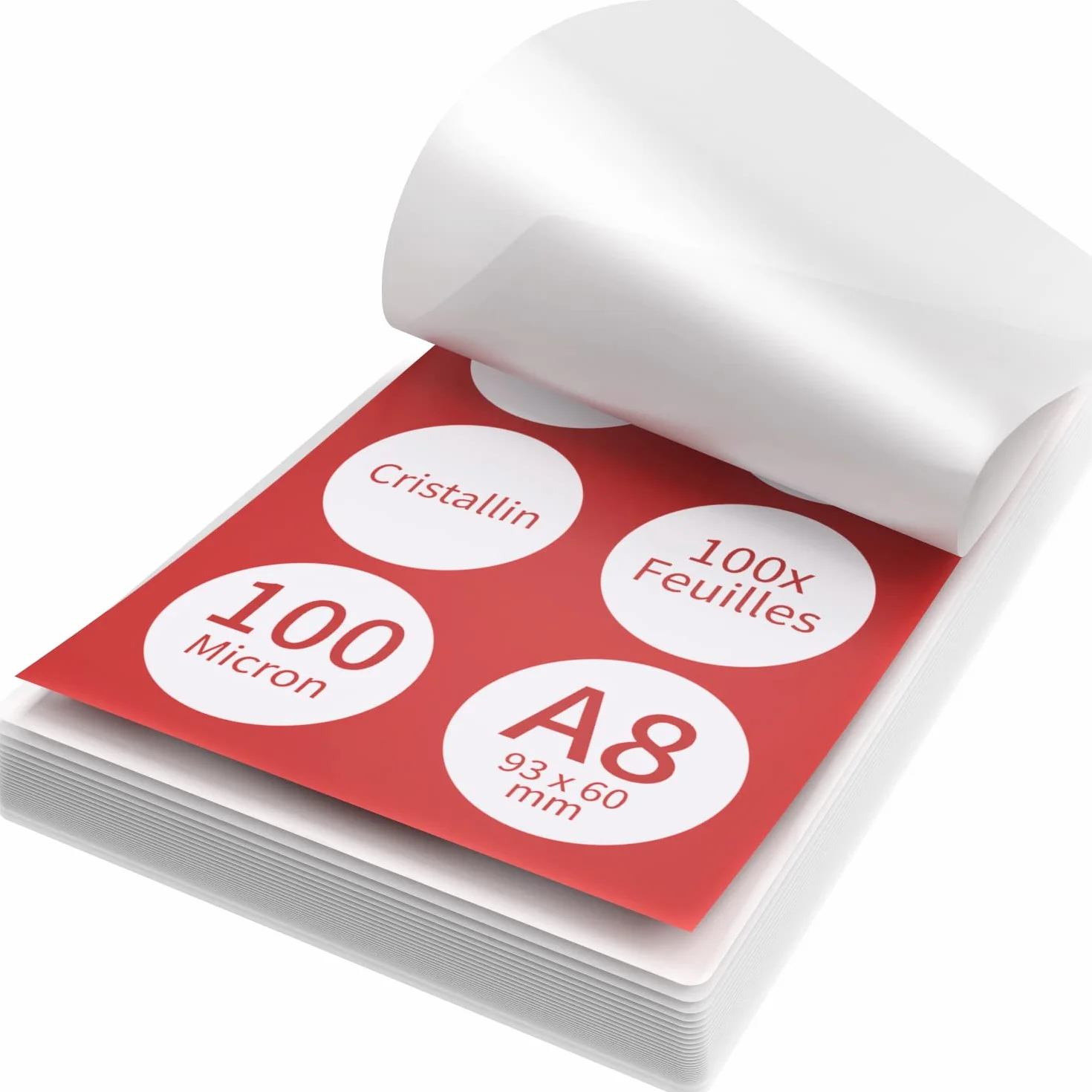 ACROPAQ Arkusze laminatora A8-100 mic, 100 kieszeni, błyszczące, format wizytówki, wysoka jakość, zaokrąglone rogi, odpowiednie do materiałów rzemieślniczych - 18017
