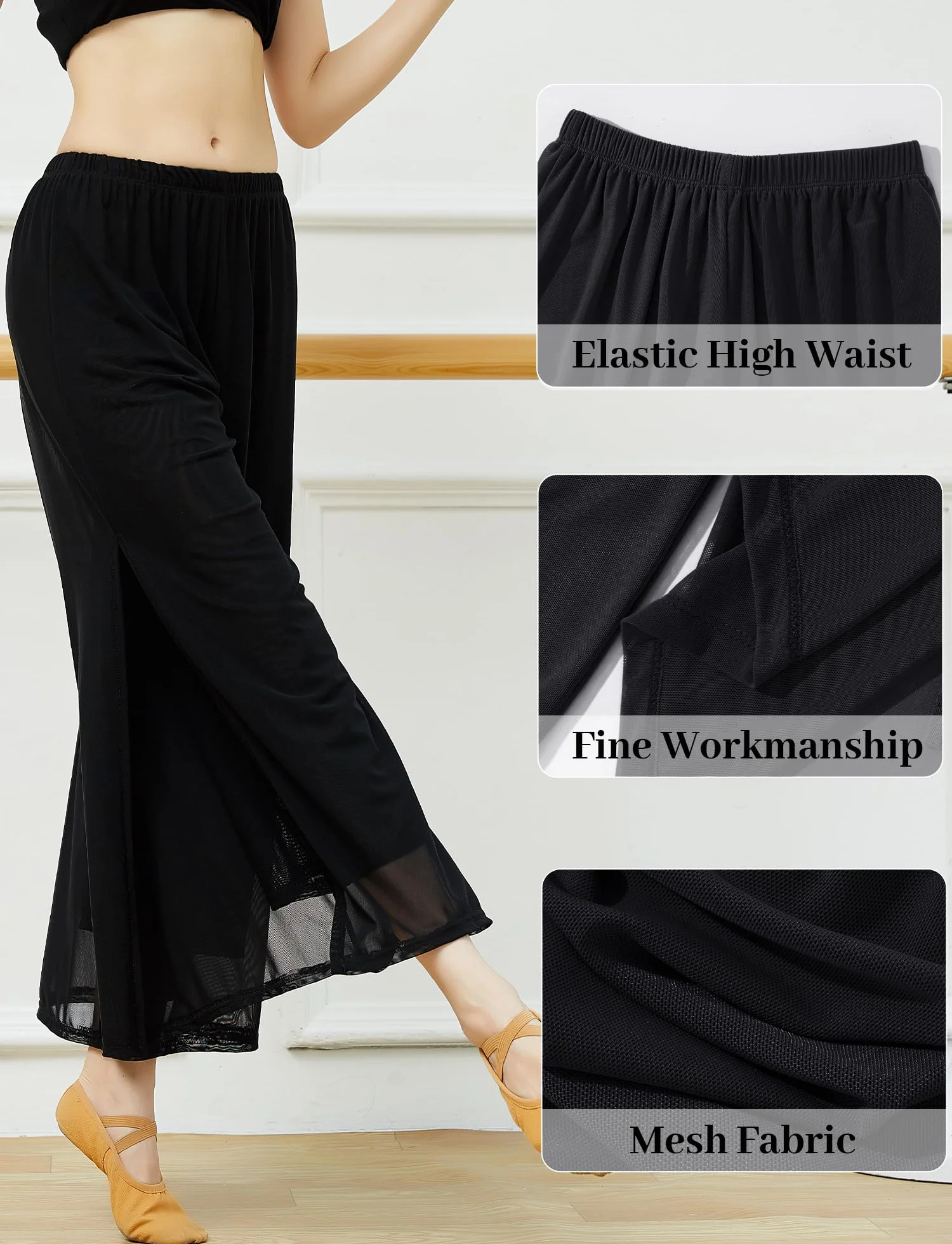 SEAUR Damskie spodnie do tańca, szyfon, szerokie nogawki, do tańca orientalnego, latynoski, pilates, joga, palazzo, spodnie letnie, spodnie rekreacyjne, S-XL