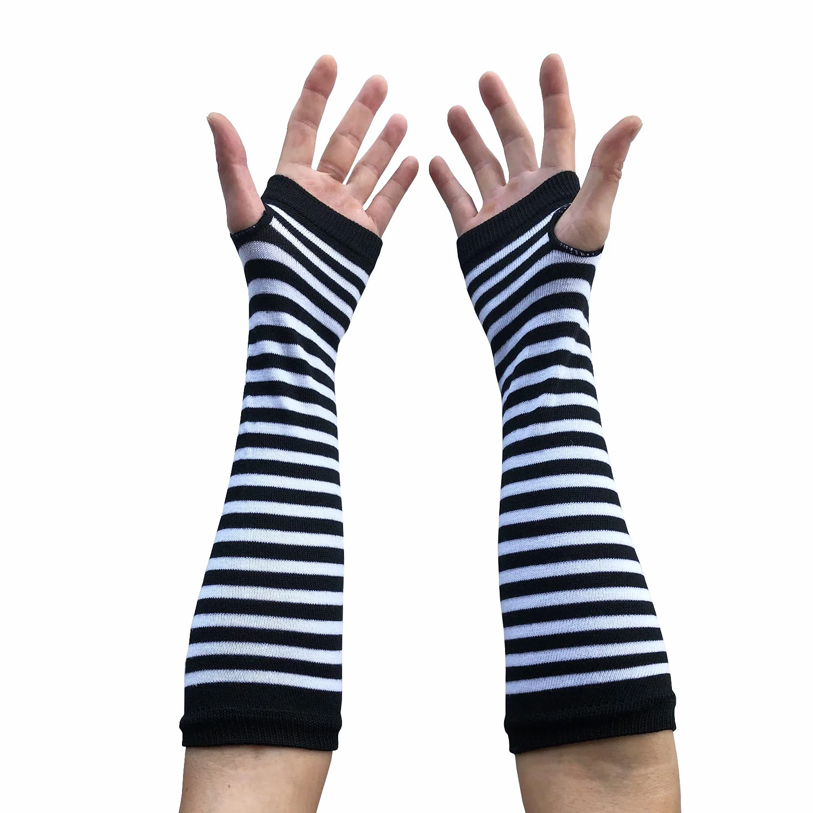 Rękawiczki bez palców w paski dla kobiet mężczyzn, gotyckie ocieplacze na ramiona, moda zimowa, do cosplay, gotyckiego i punkowego emo U-S-A1W