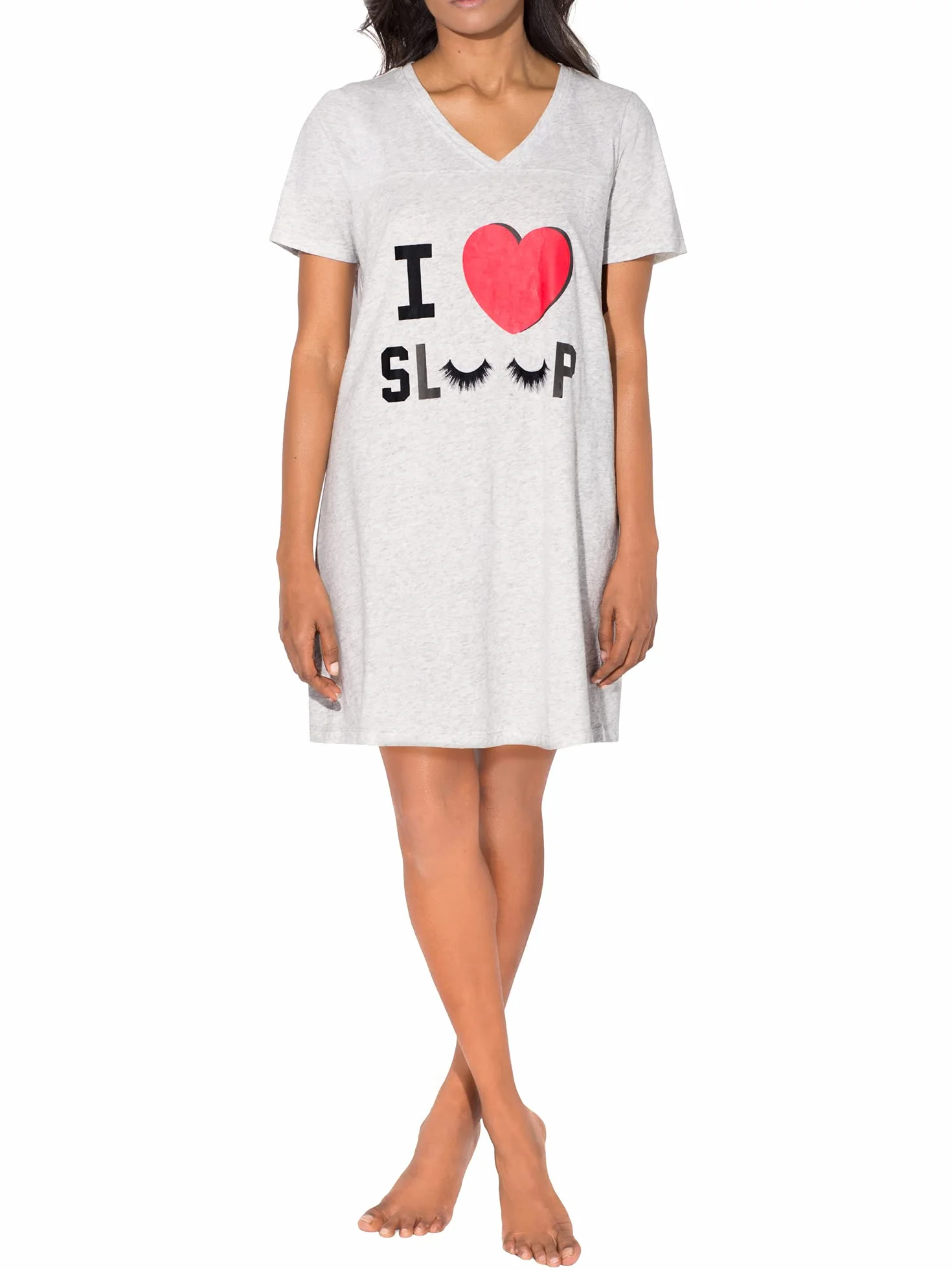 Smart & Sexy Damska koszulka do spania z dekoltem w serek, Light Heather Grey I Love Sleep, 3X